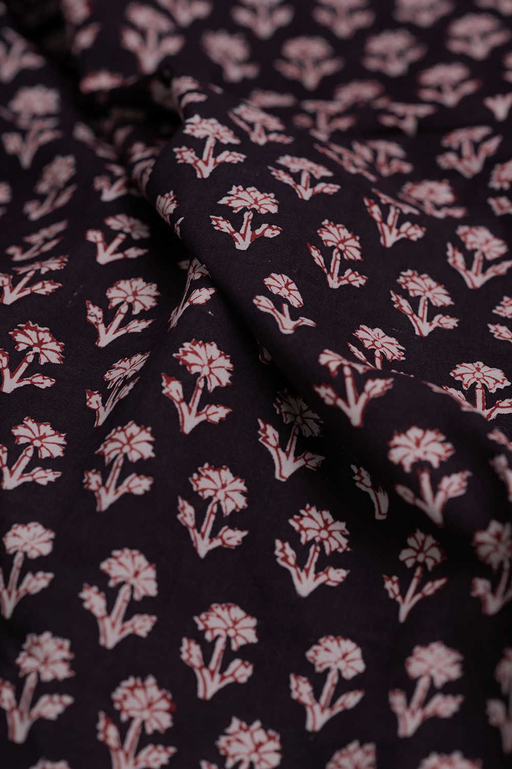 Cream Motif on Black Bagh Cotton Fabric - 0.9m - Image 3