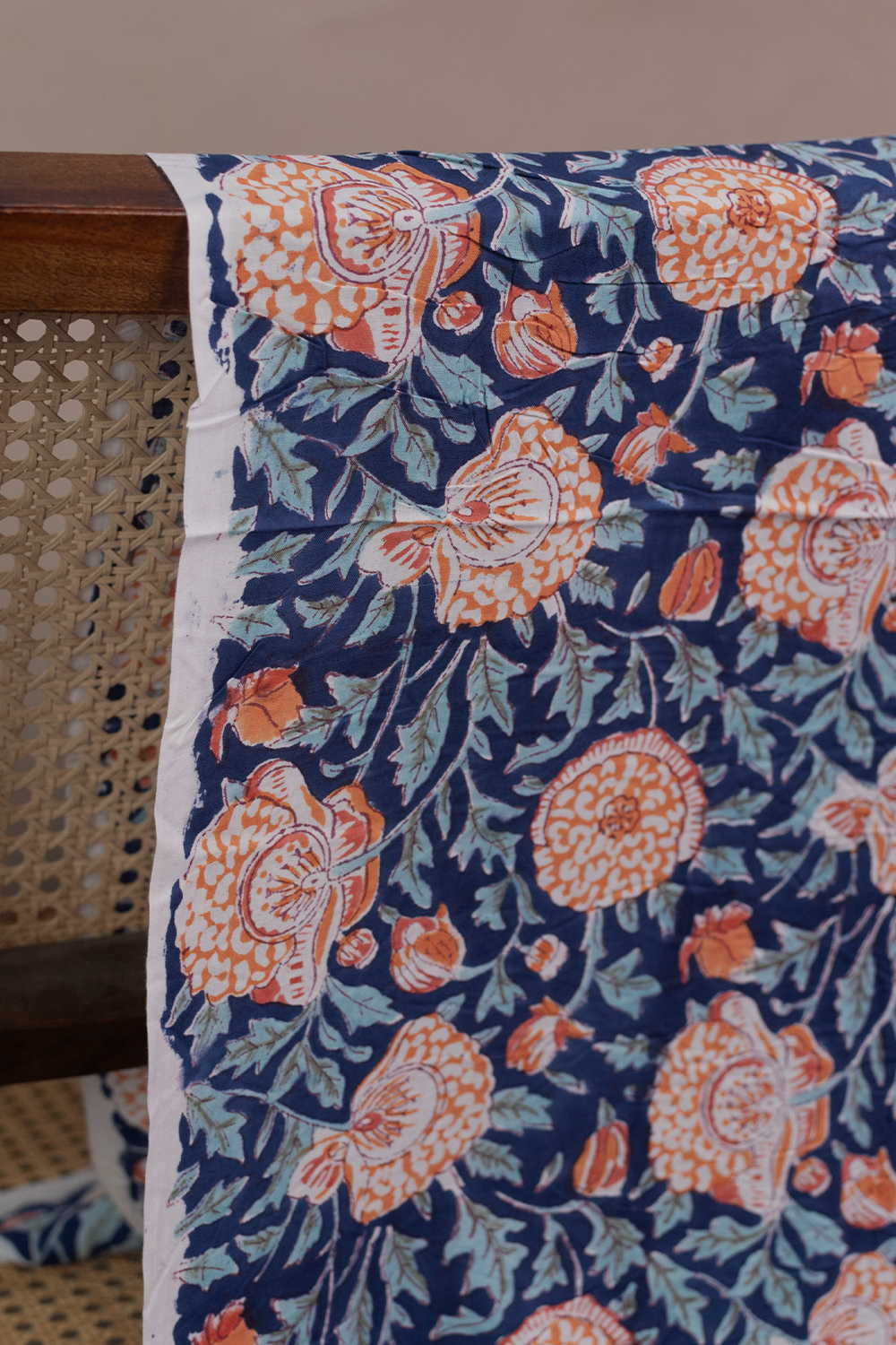 Blue Sunset Bloom Sanganeri Cotton Fabric -1.8m - Image 2