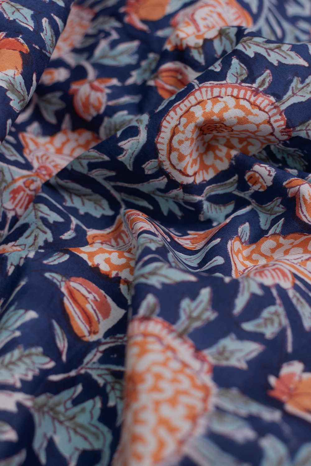 Blue Sunset Bloom Sanganeri Cotton Fabric -1.8m - Image 3