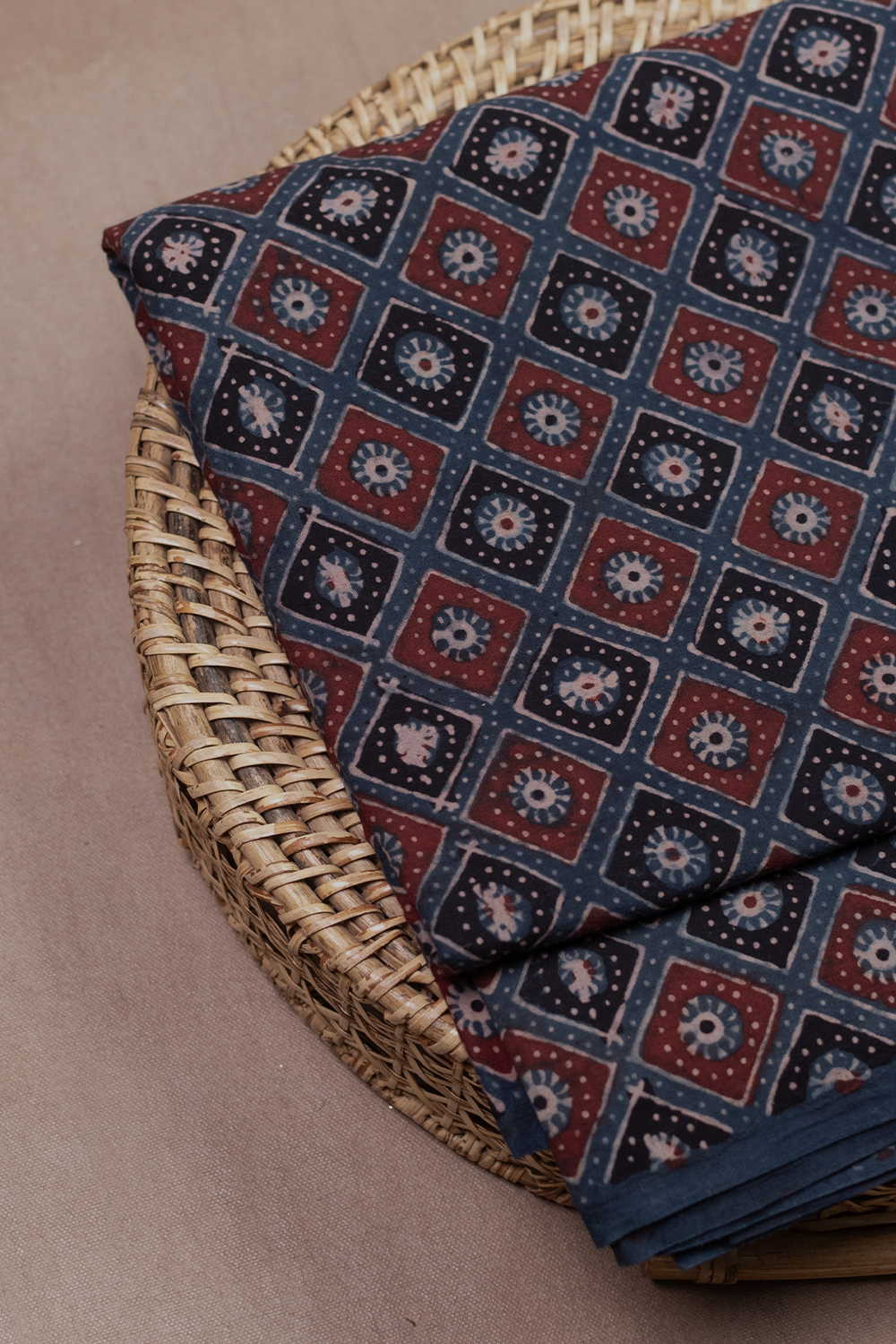 Patterned on Indigo Ajrak Cotton Fabric - 0.85m