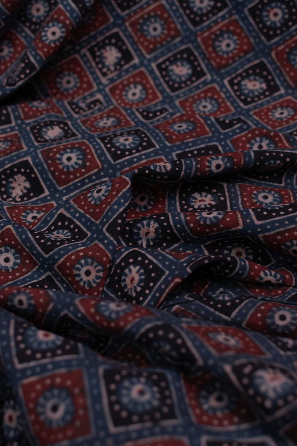 Patterned on Indigo Ajrak Cotton Fabric - 0.85m - Image 2