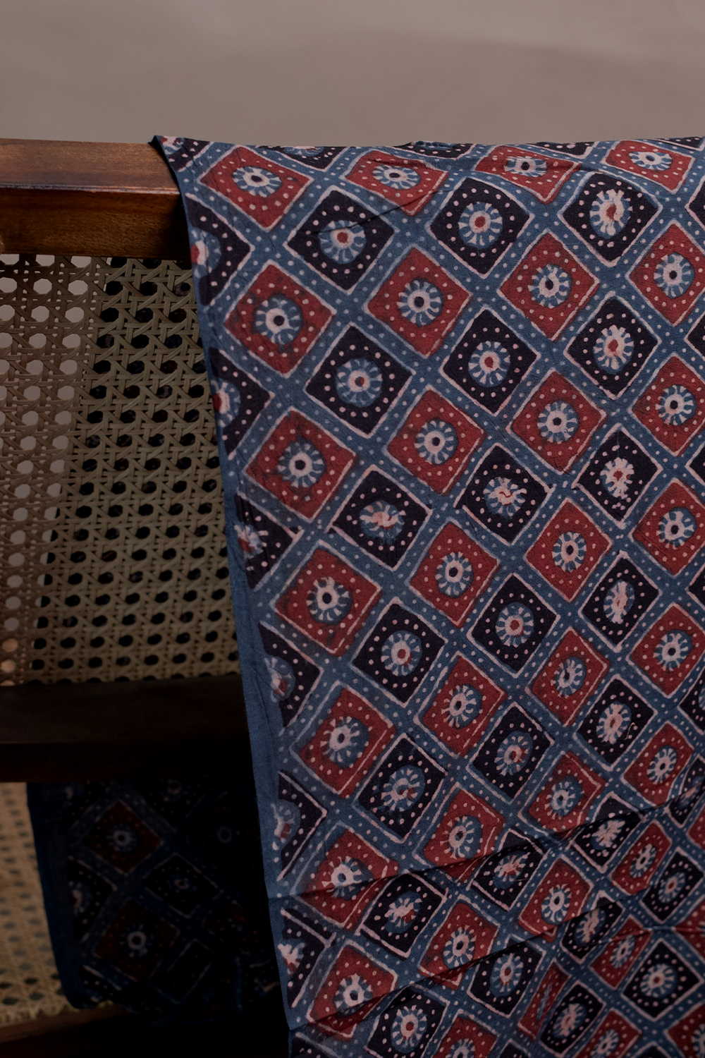 Patterned on Indigo Ajrak Cotton Fabric - 0.85m - Image 3