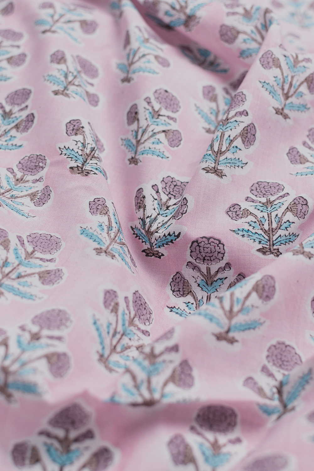 Baby Pink with Florets Sanganeri Cotton Fabric - 0.9m - Image 3