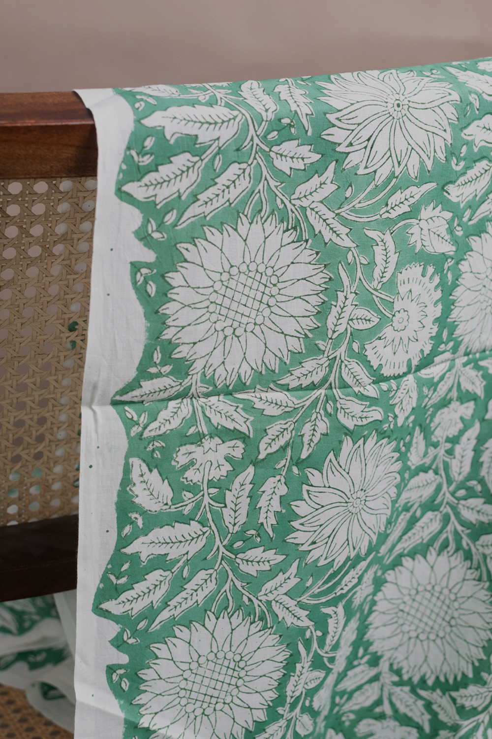 Mint Meadow Blooms Sanganeri Cotton Fabric - 0.9m