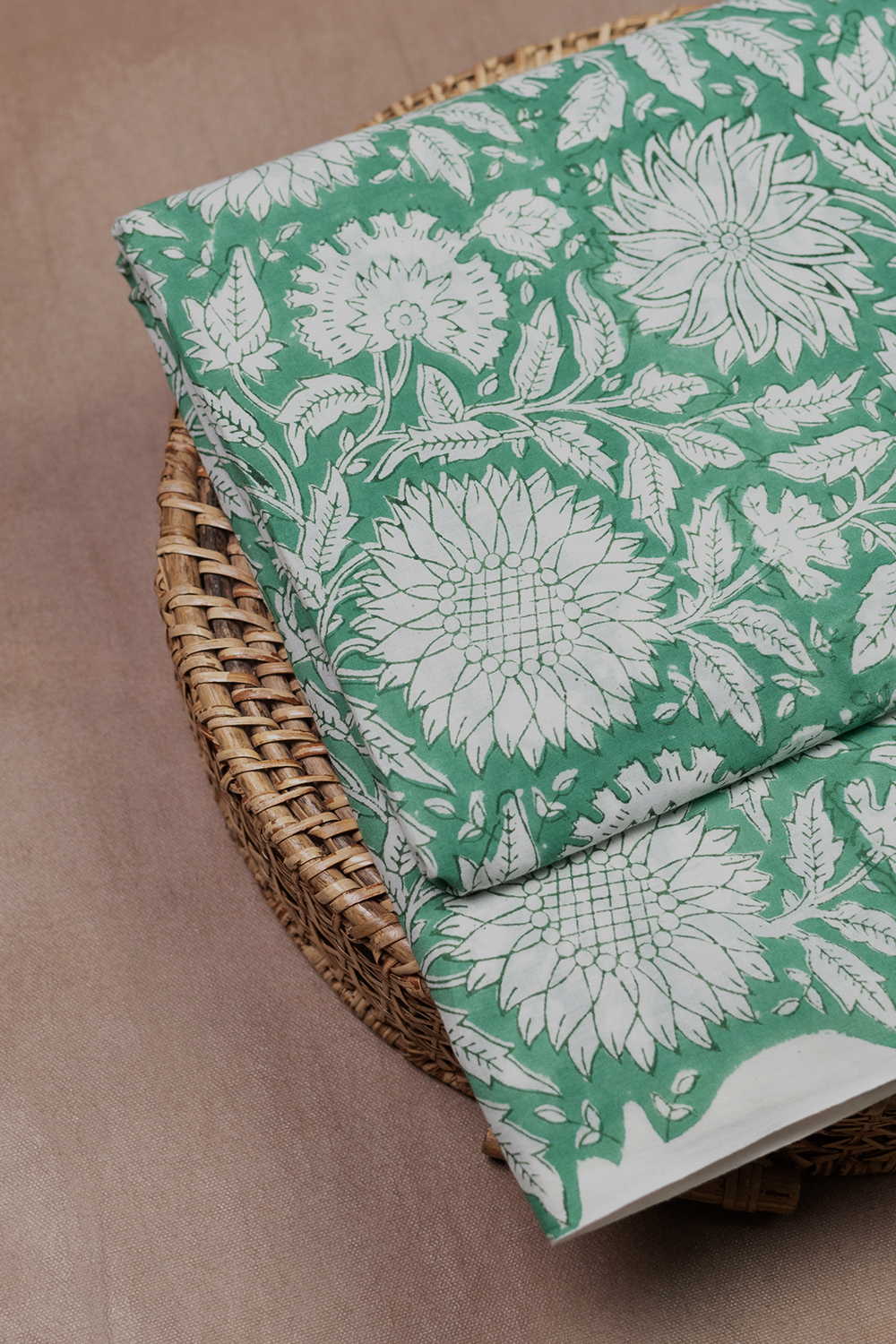 Mint Meadow Blooms Sanganeri Cotton Fabric - 0.9m - Image 2