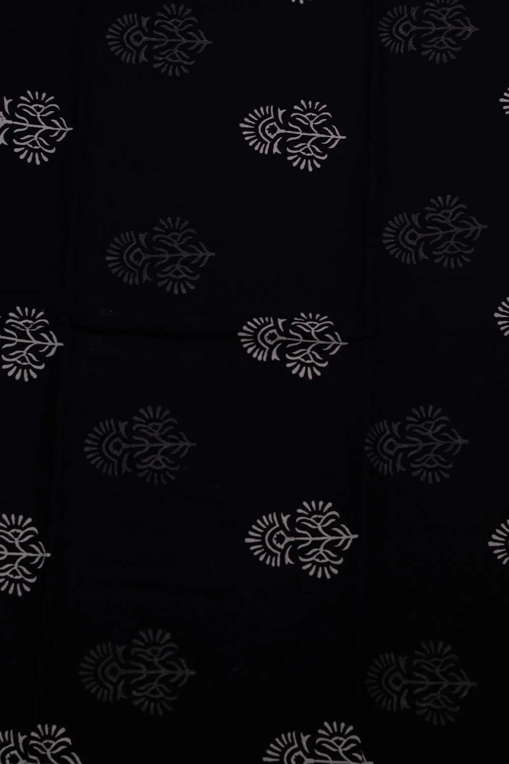 Grey & Cream Butta on Black Bagru Cotton Fabric - 1.4m - Image 4