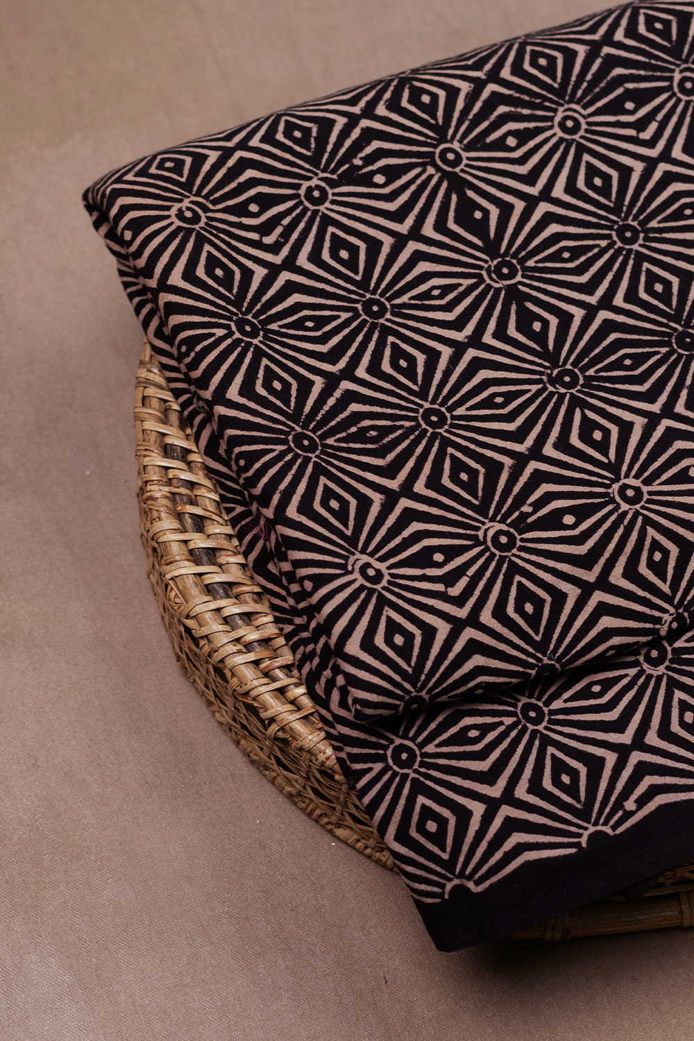 Dark Black Ajrak Cotton Fabric - 0.5m - Image 3