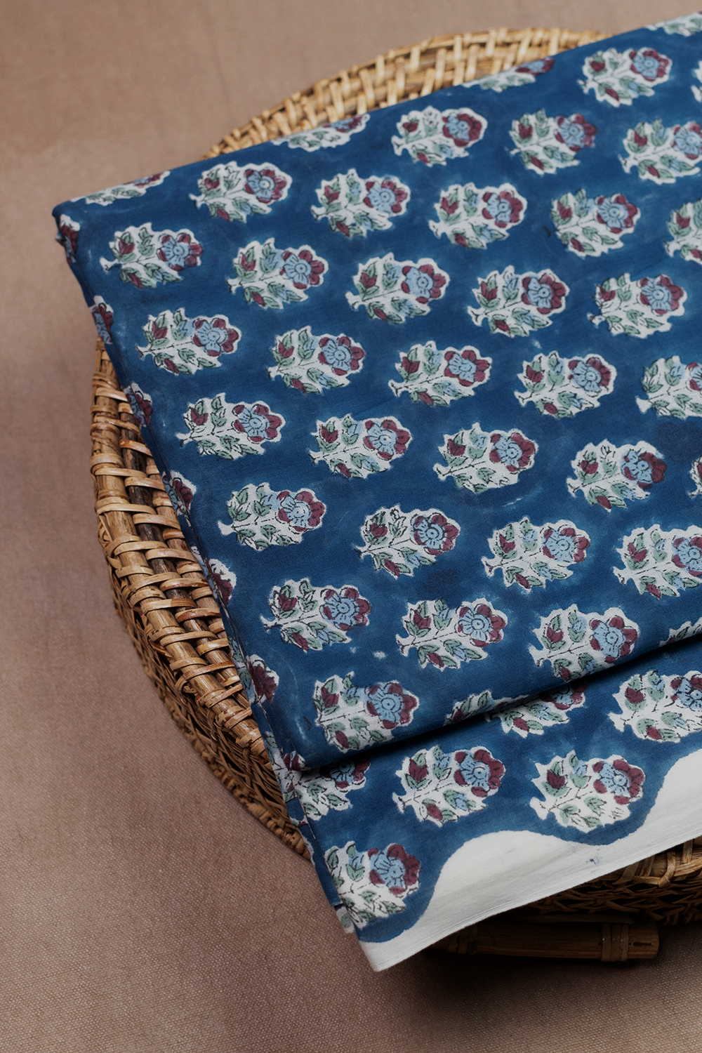Midnight Petals Sanganeri Mul Cotton Fabric - 0.55m
