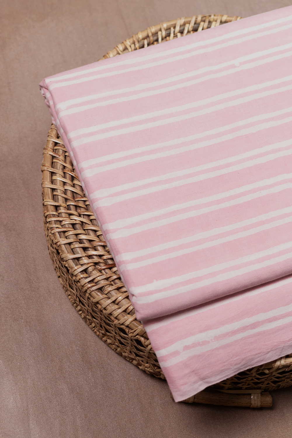 Baby Pink Block Printed Batik Cotton Fabric - 0.8m