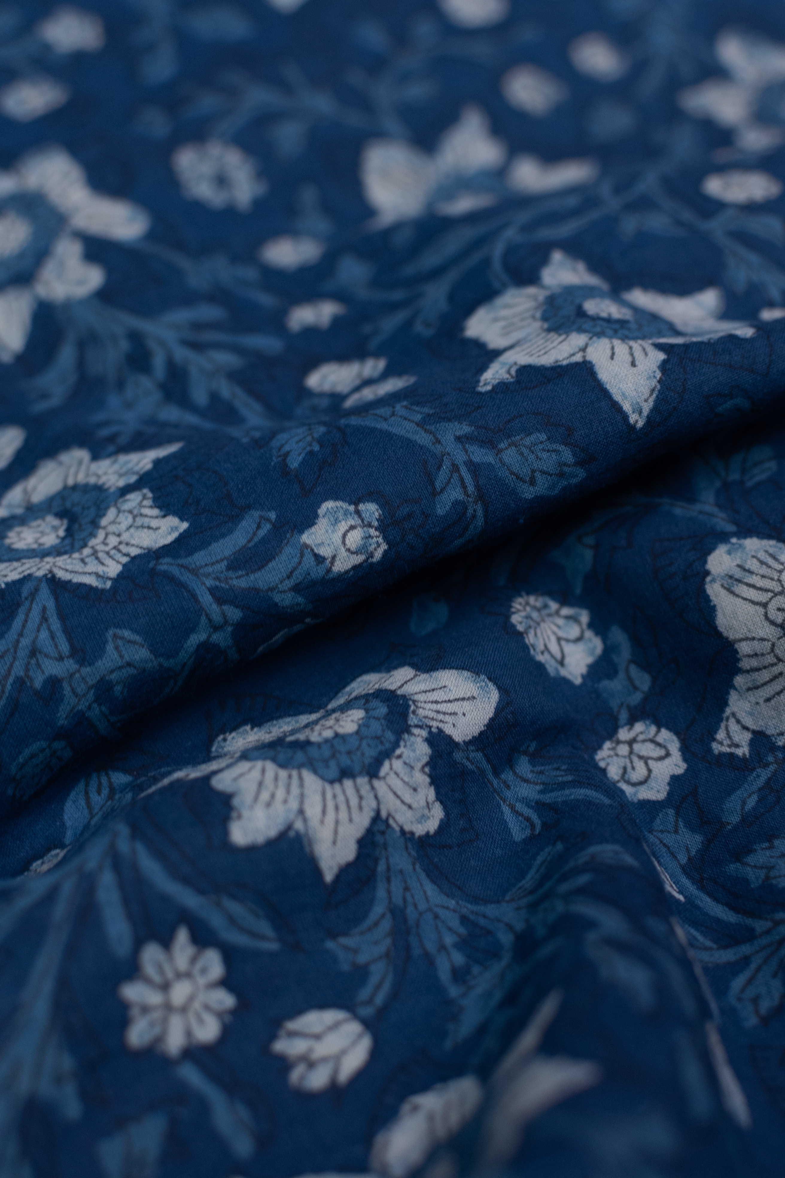 Florals on Indigo Dabu Cotton Fabric - 0.9m - Image 2