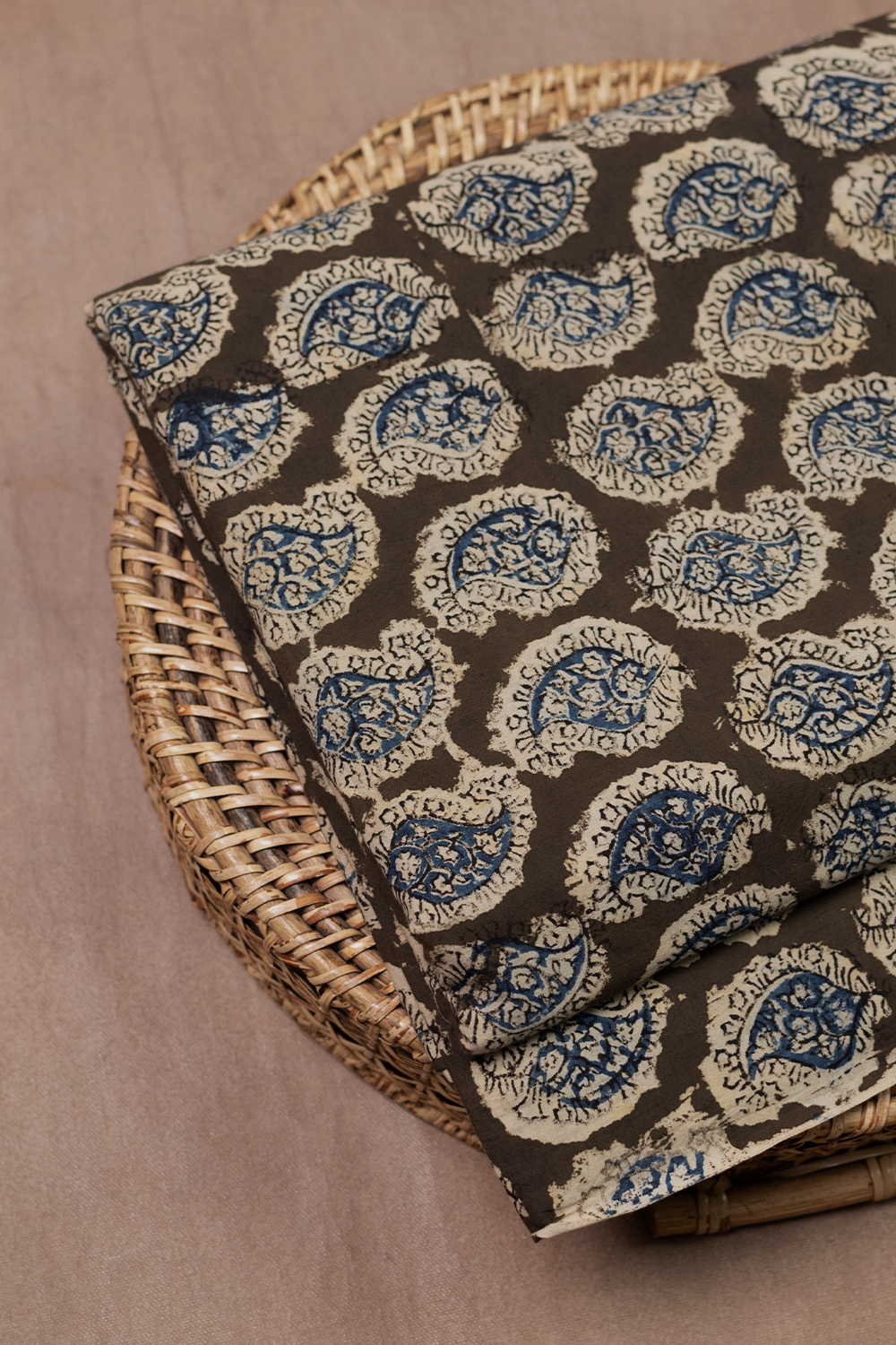 Olive Green Printed kalamkari Cotton Fabric-0.5m - Image 3