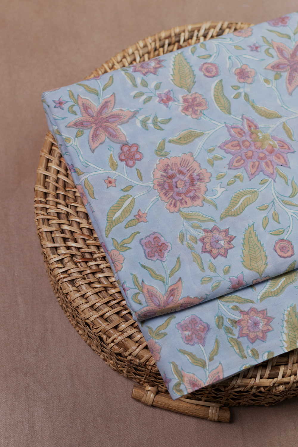Water Coloured Blue Sanganeri Cotton Fabric - 0.7m