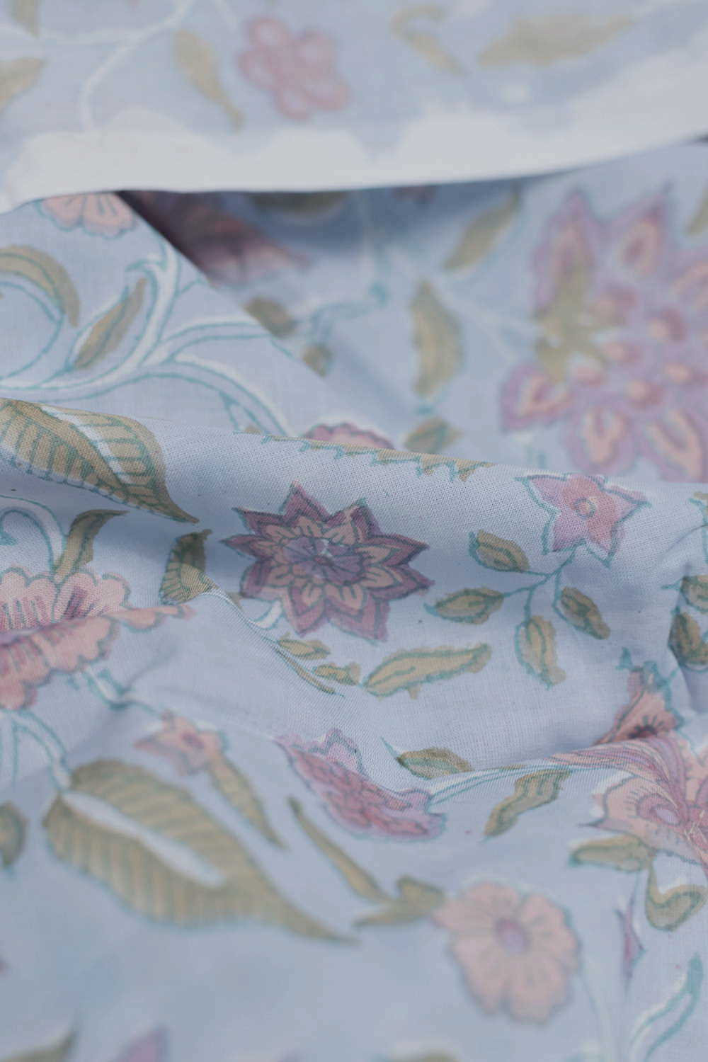 Water Coloured Blue Sanganeri Cotton Fabric - 0.7m - Image 3