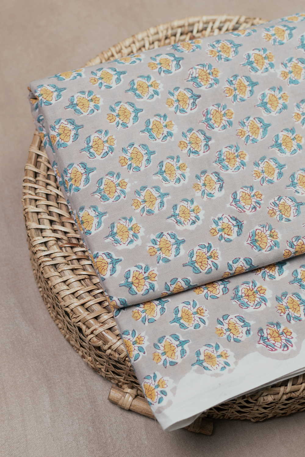 Yellow Florets Sanganeri Cotton Fabric - 1.7m
