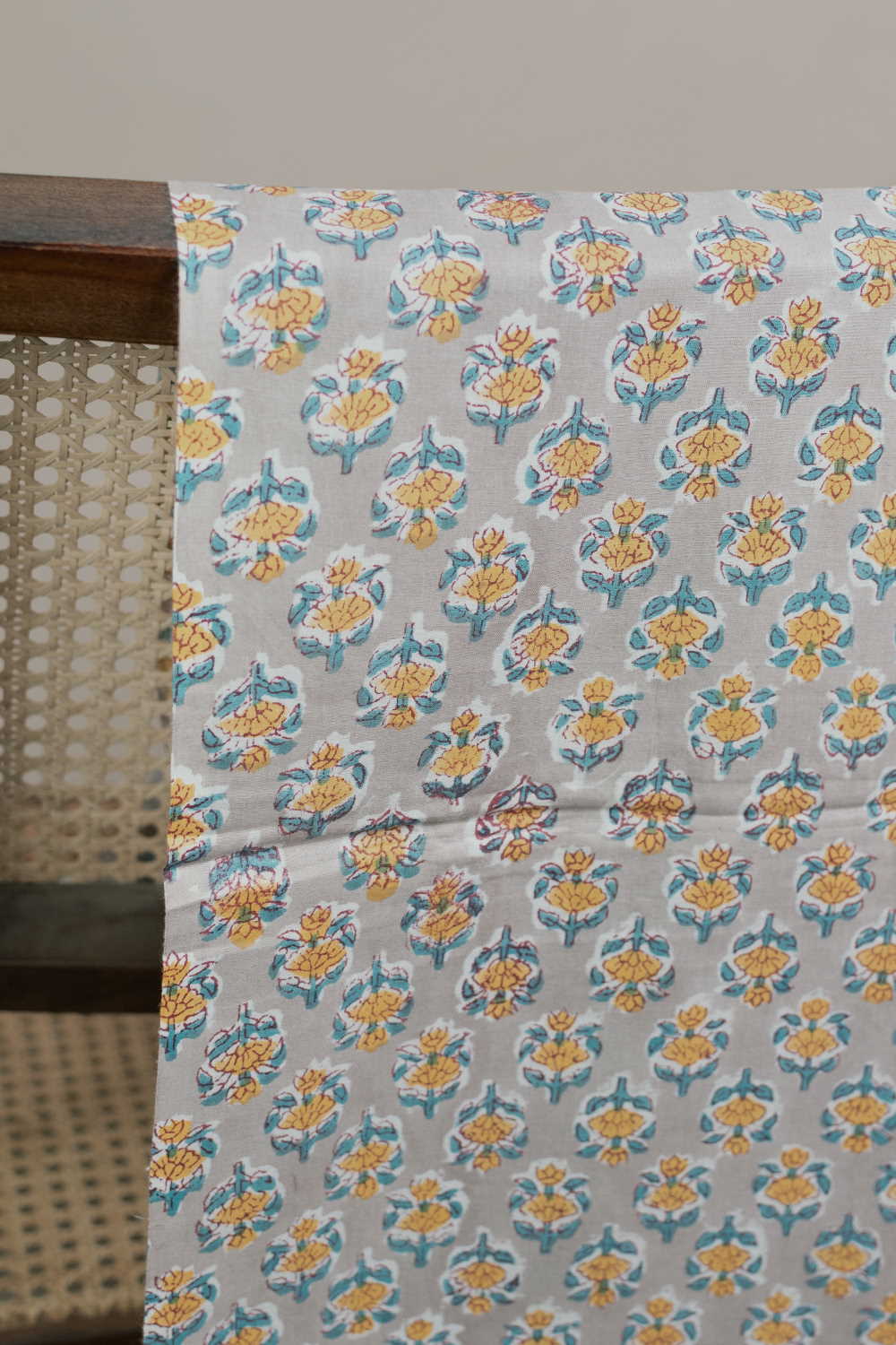 Yellow Florets Sanganeri Cotton Fabric - 1.7m - Image 2
