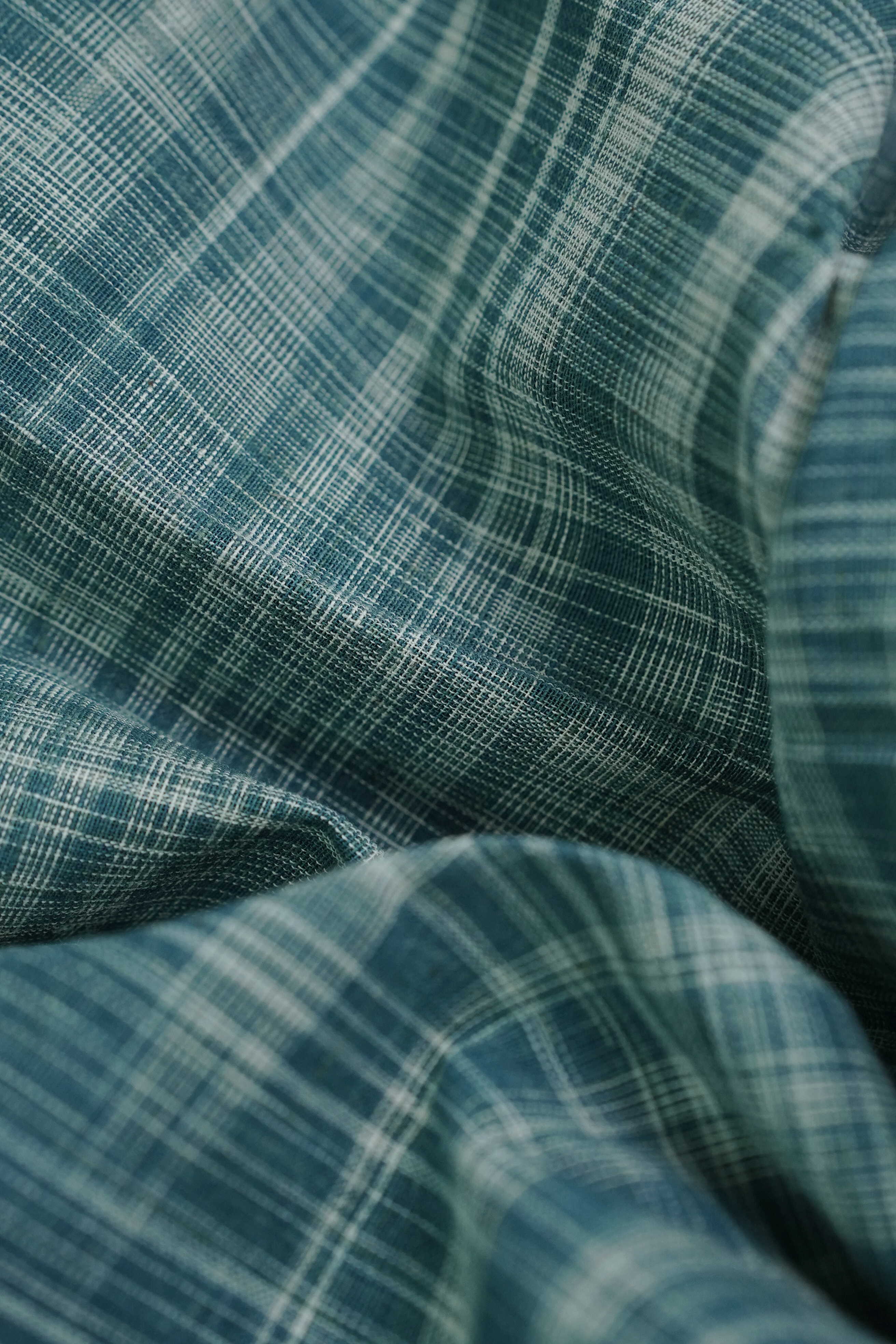 Irregular Stripes on Blue Handspun Cotton Fabric - 0.9m - Image 2