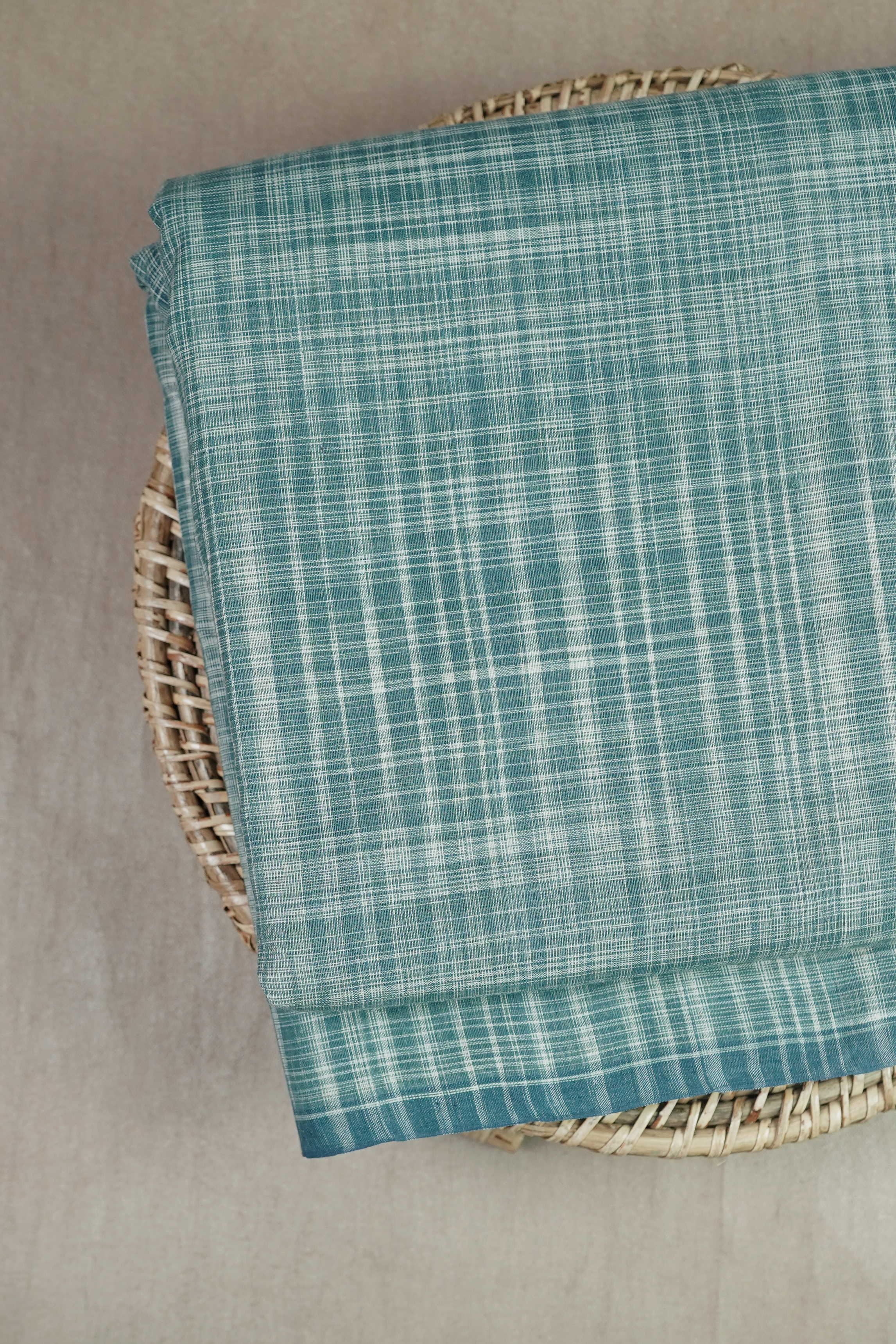 Irregular Stripes on Blue Handspun Cotton Fabric - 0.9m - Image 3