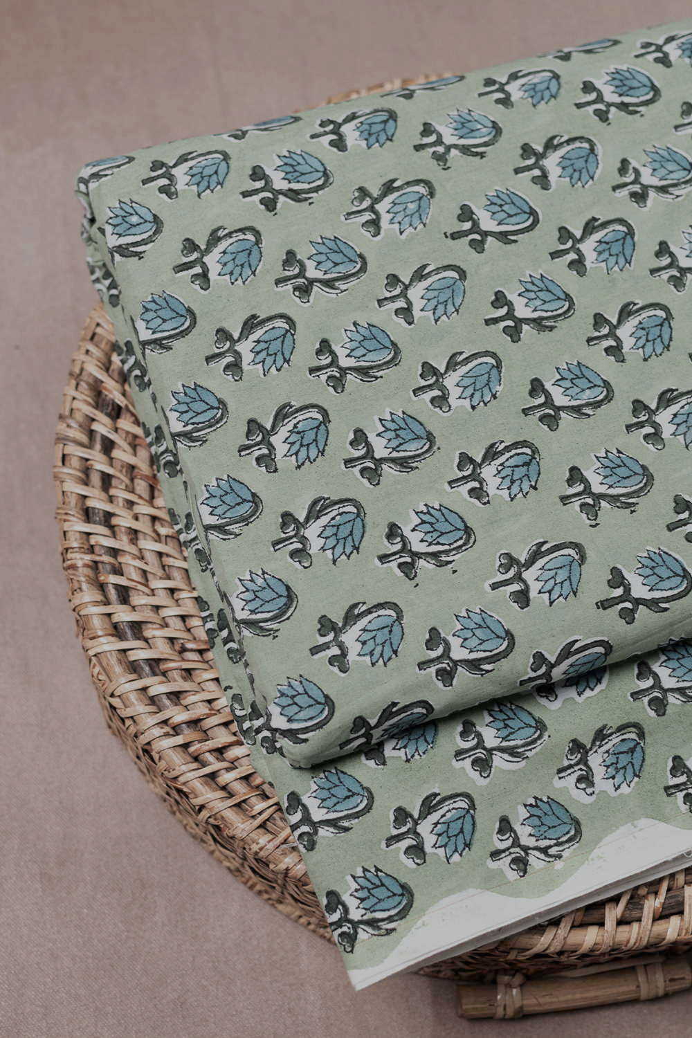 Sage Petal Sanganeri Cotton Fabric - 0.5m