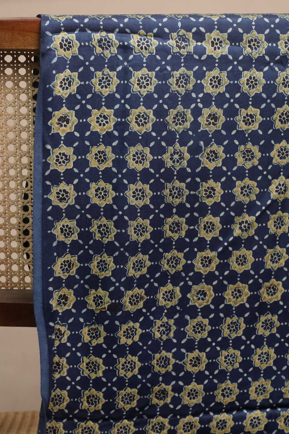 Star Pattern on Indigo Ajrak Modal Silk Fabric - 0.9m - Image 2