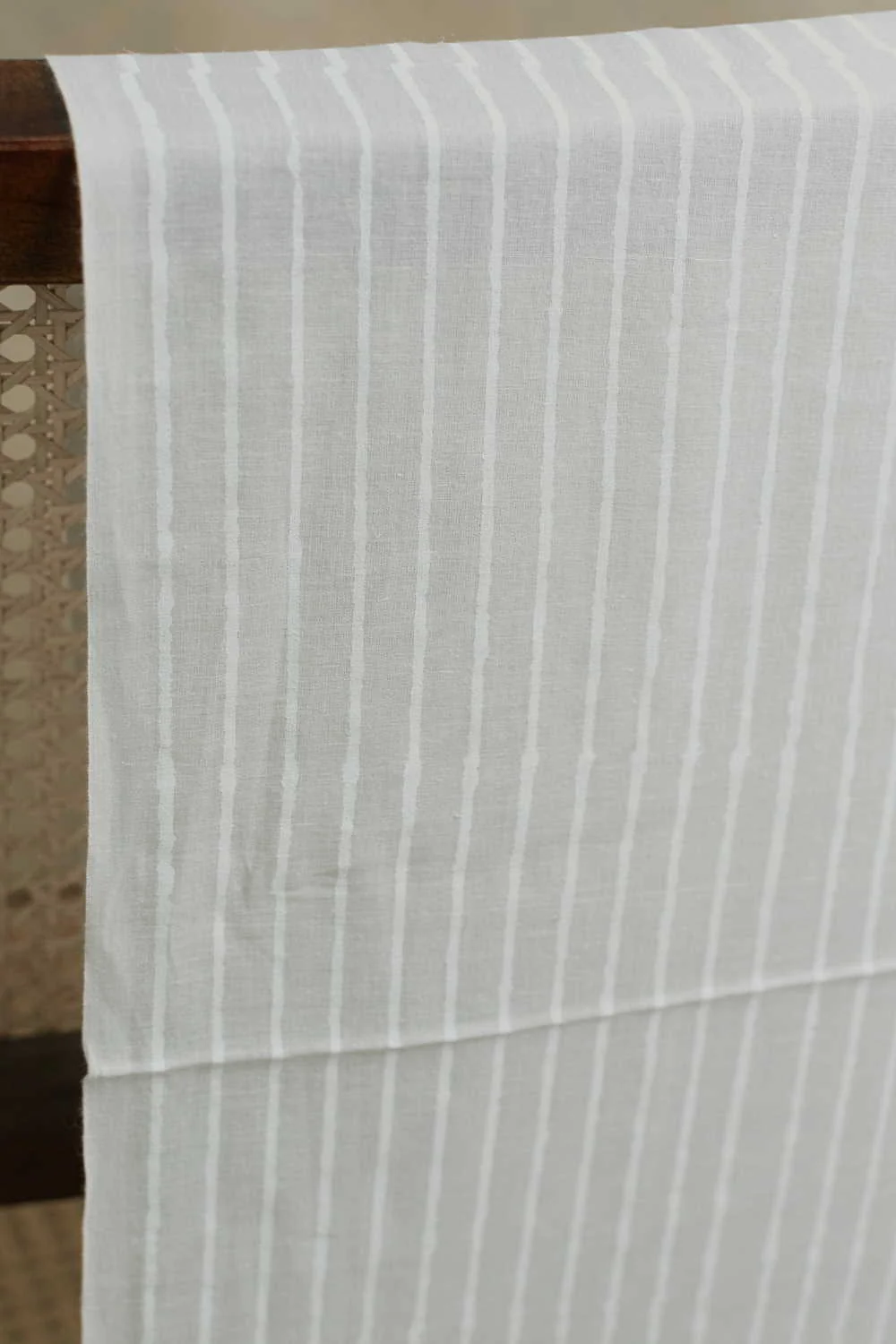 Stripes on Cream Sanganeri Cotton Fabric - 0.75m
