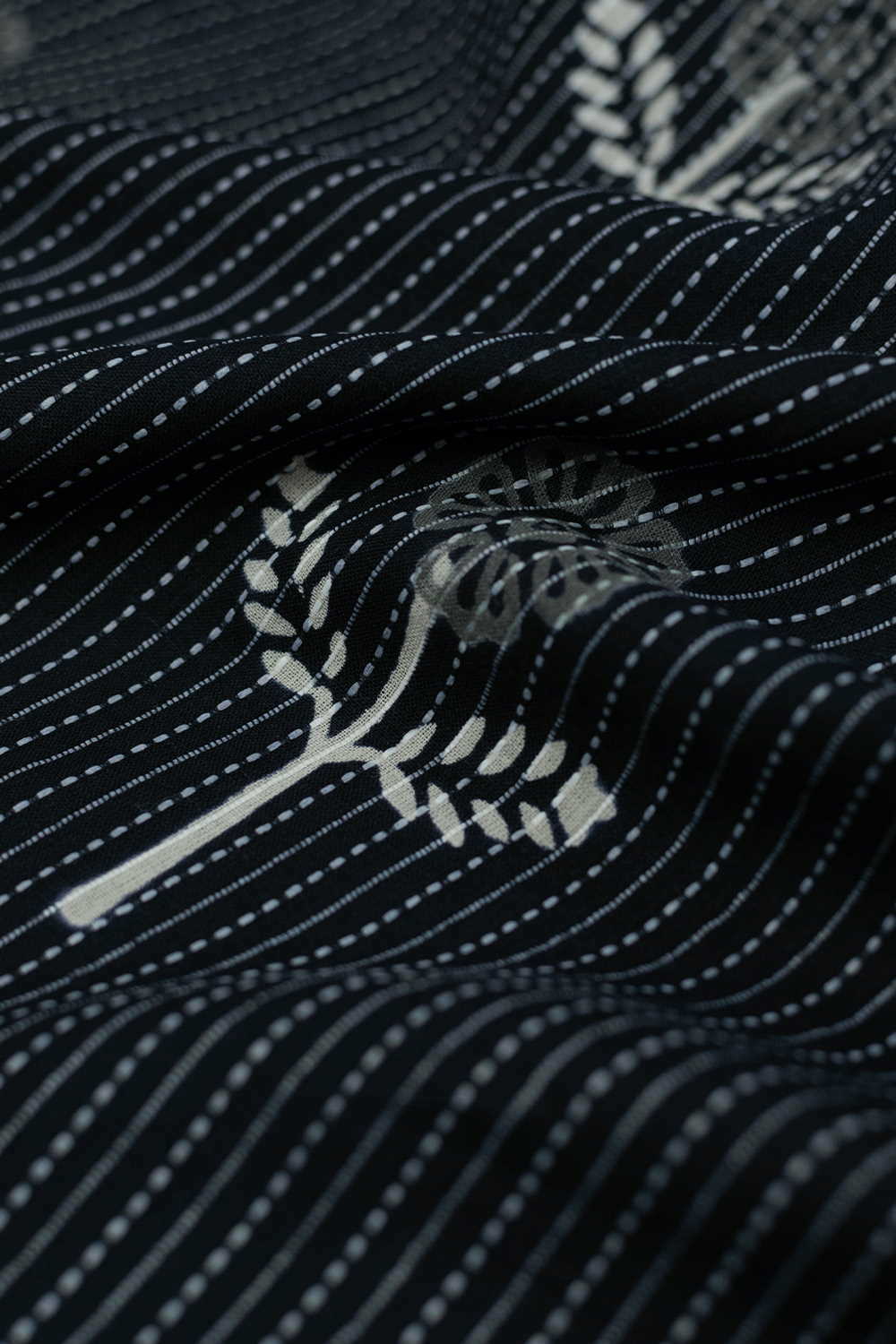Flower - Black Kantha Stitch Dabu Cotton Fabric - 0.7m - Image 2