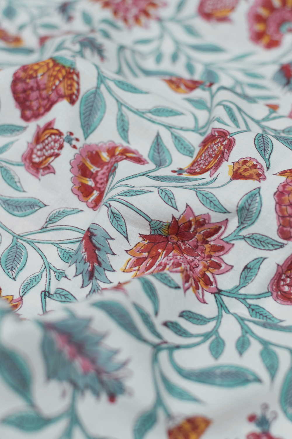 Florals on Cream Sanganeri Cotton Fabric - 0.7m - Image 2