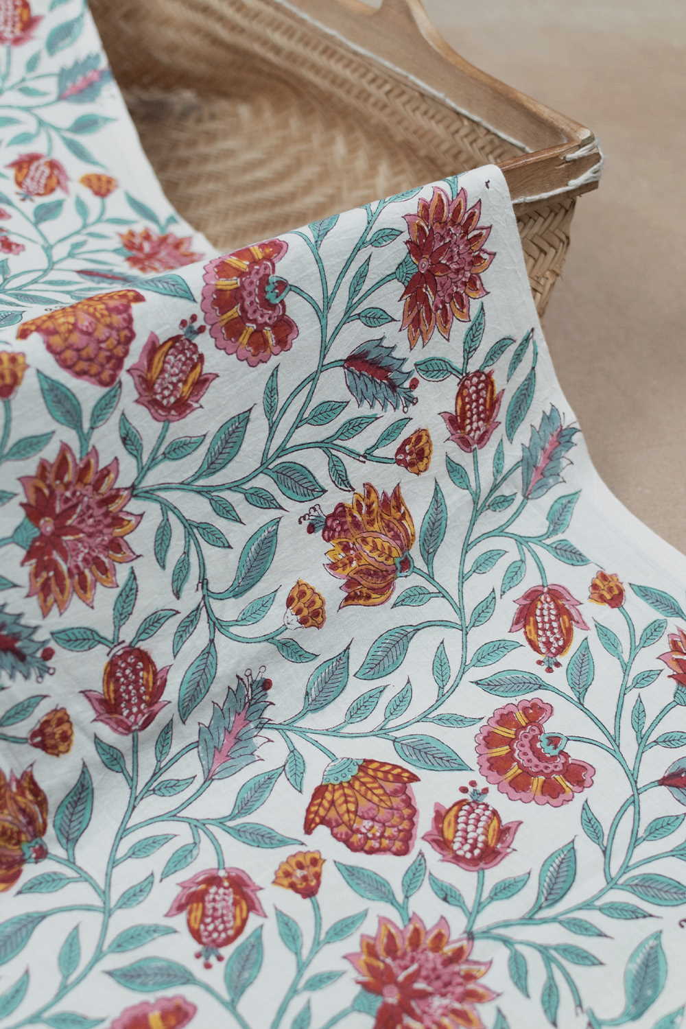 Florals on Cream Sanganeri Cotton Fabric - 0.7m - Image 3
