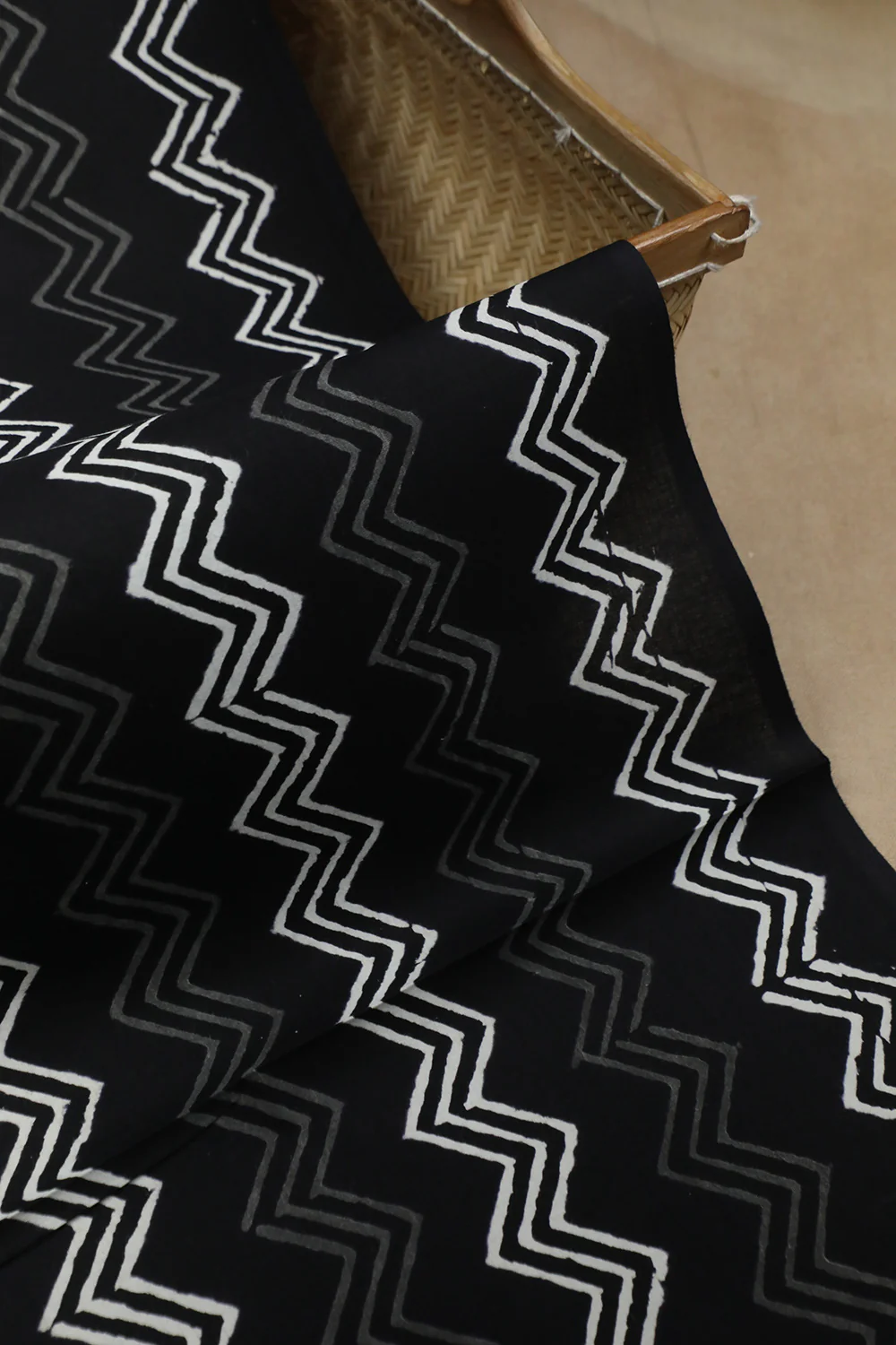 Chevron on Black Block Printed Cotton Fabric - 0.7m