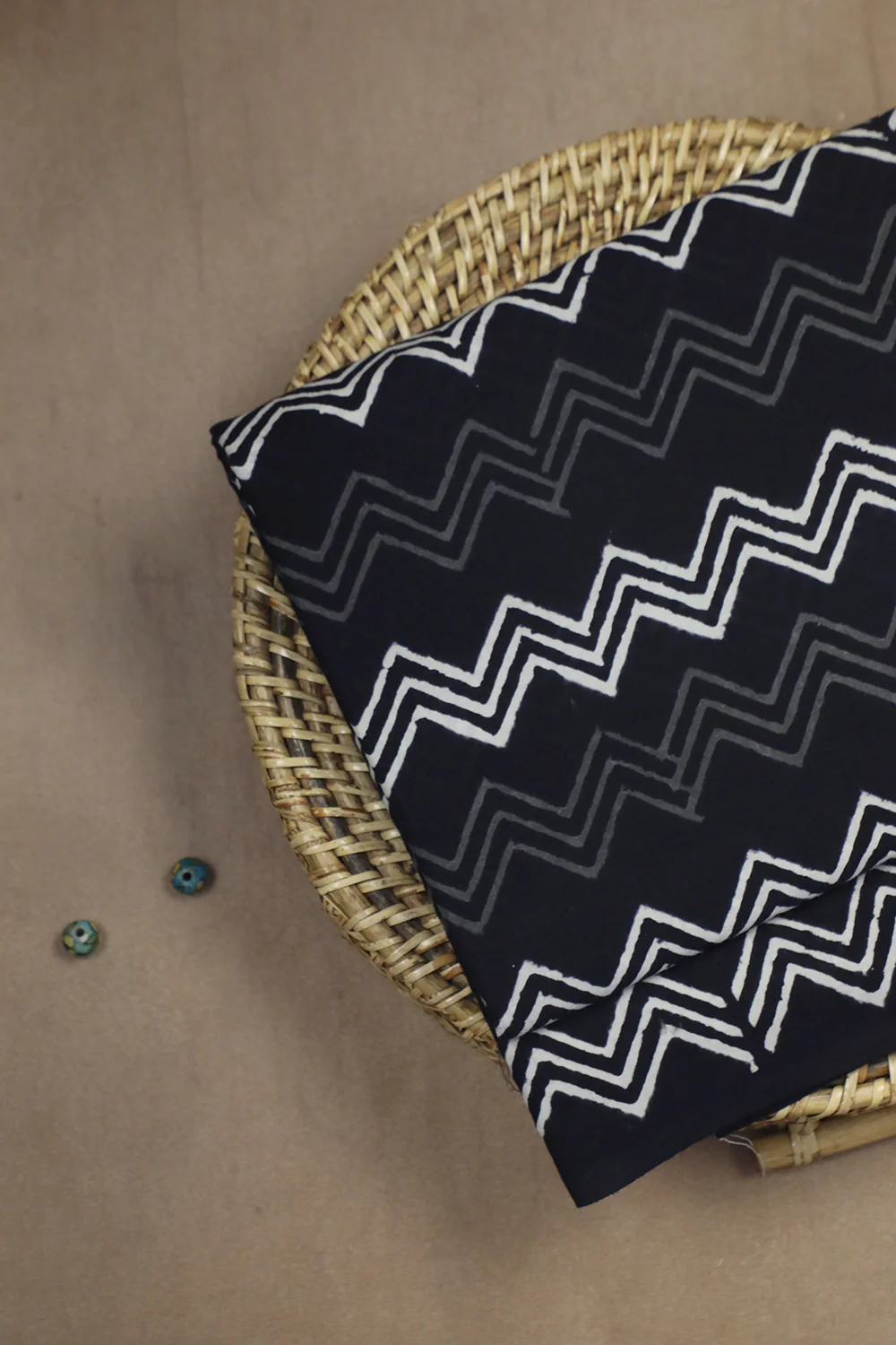 Chevron on Black Block Printed Cotton Fabric - 0.7m - Image 2
