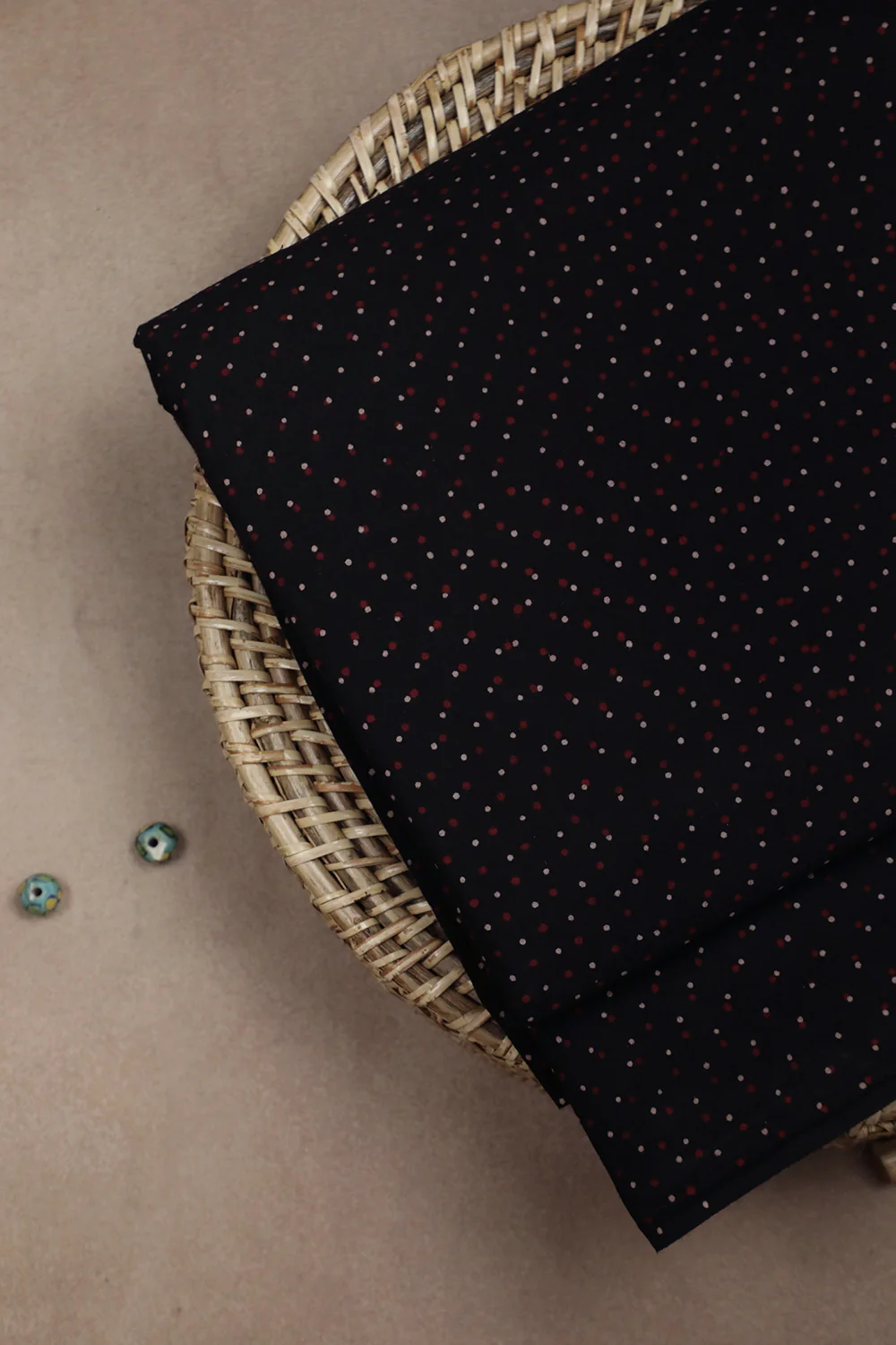 Dots on Black Ajrak Cotton Fabric - 1.4m - Image 2