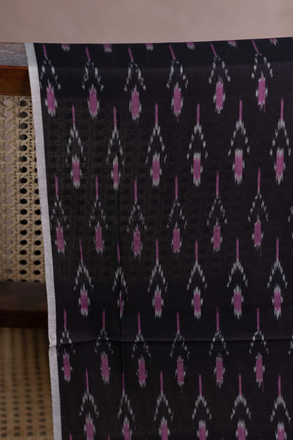Motifs on Black Mercerized Ikat Cotton Fabric-2 m - Image 2