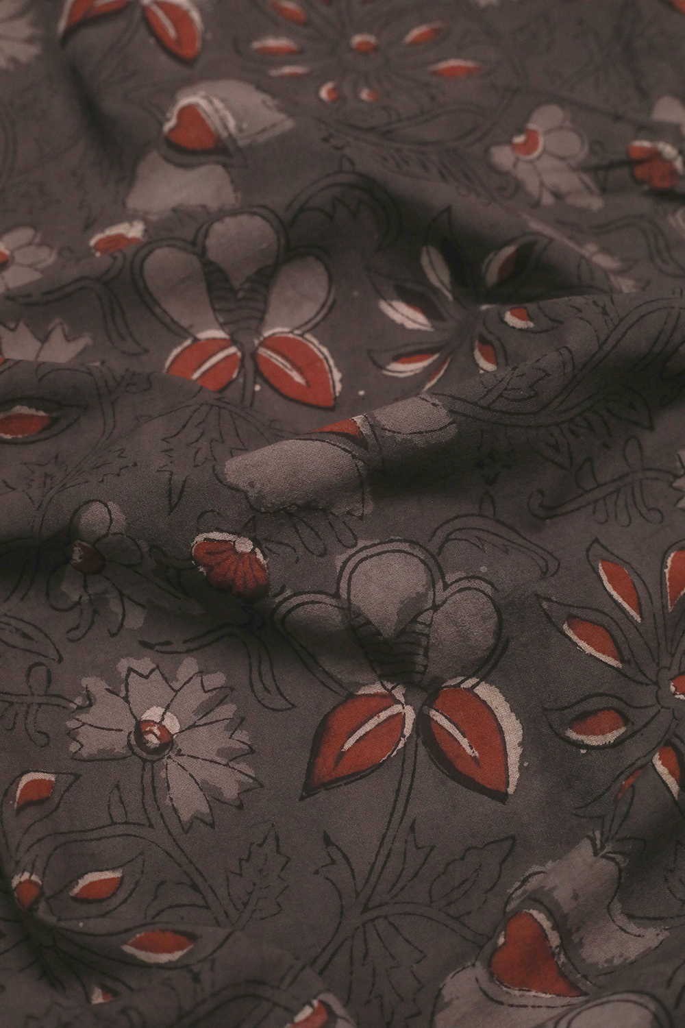 Grey with Florals Dabu Cotton Fabric-0.85 m - Image 3