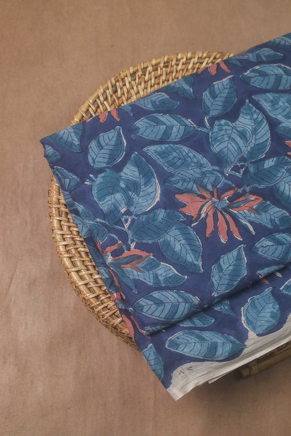 Leafy Patterns on Blue Sanganeri Cotton Fabric - 0.5m