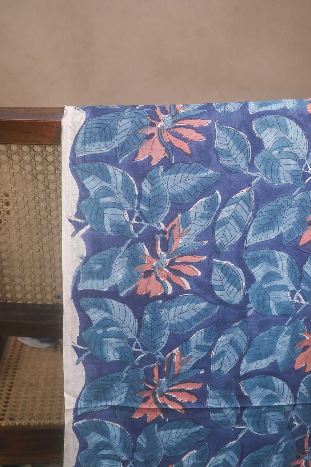 Leafy Patterns on Blue Sanganeri Cotton Fabric - 0.5m - Image 2