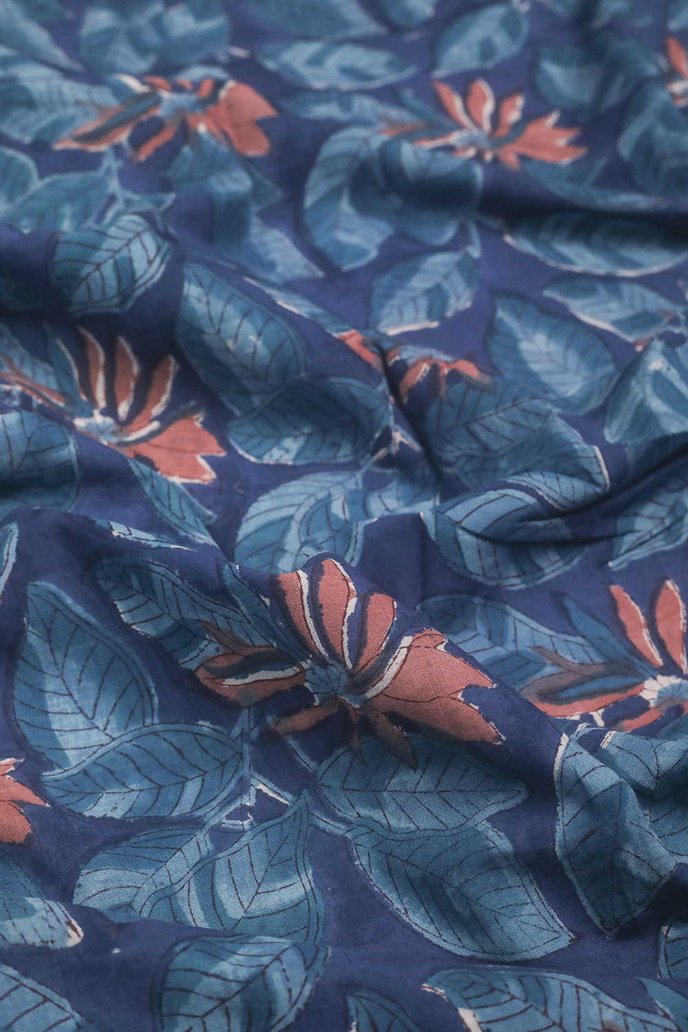 Leafy Patterns on Blue Sanganeri Cotton Fabric - 0.5m - Image 3