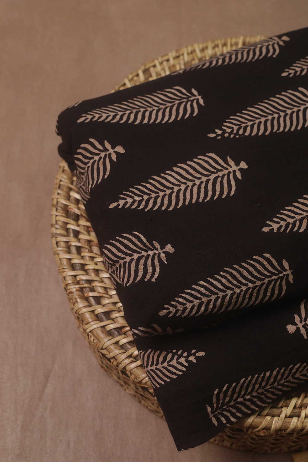 Leaf Motifs - Black Ajrak Cotton Fabric - 1.5m