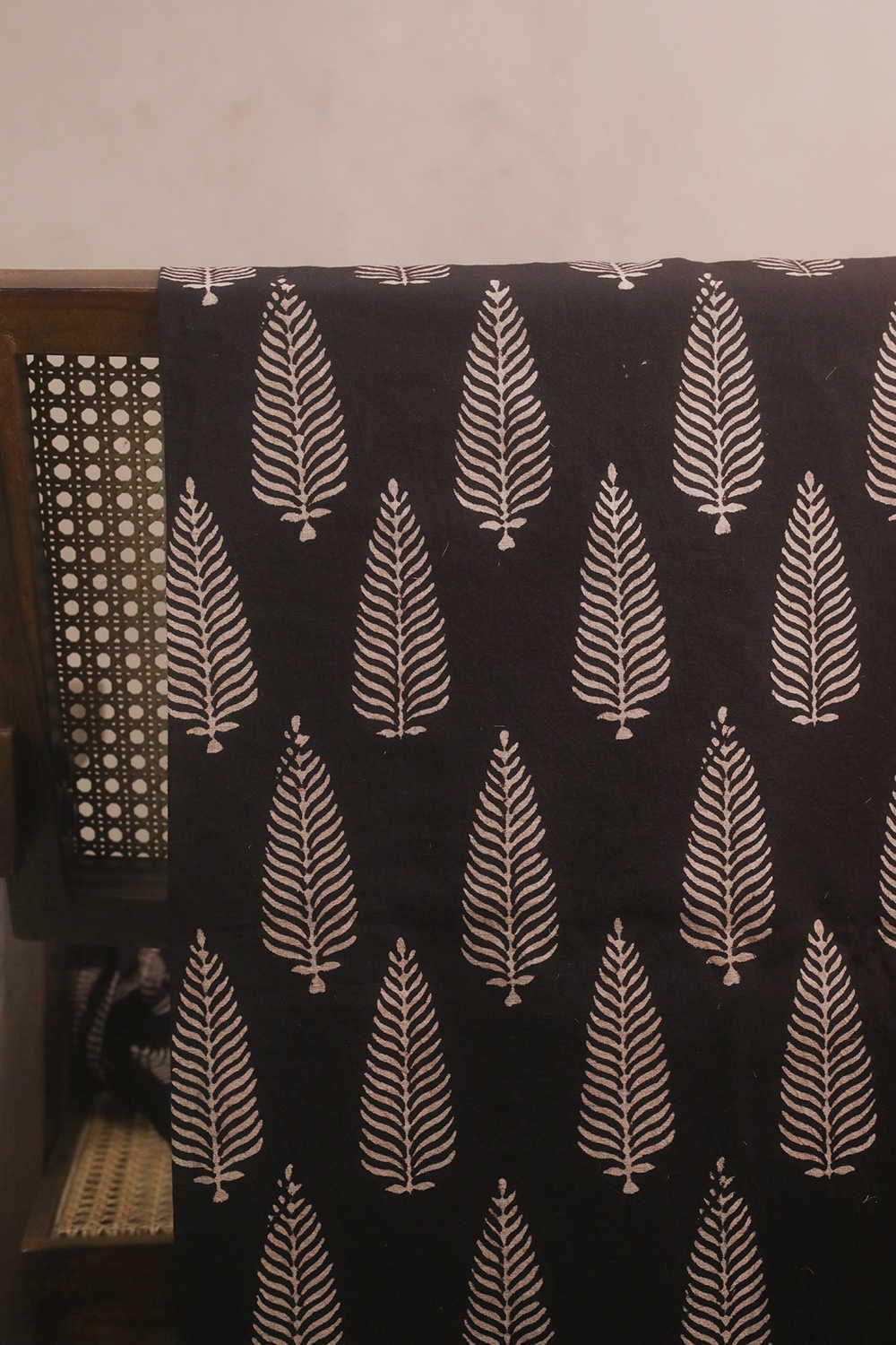 Leaf Motifs - Black Ajrak Cotton Fabric - 1.5m - Image 2