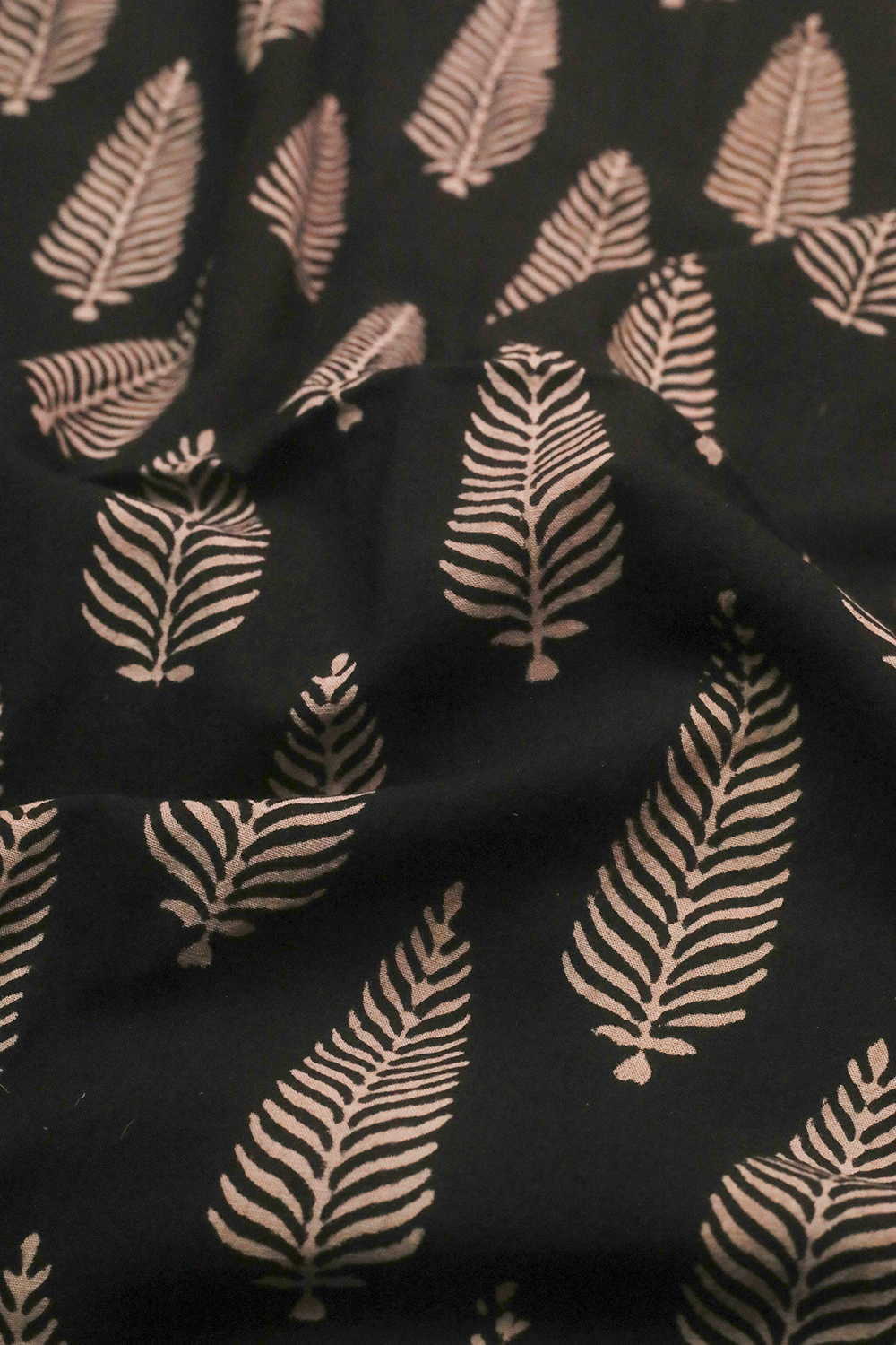 Leaf Motifs - Black Ajrak Cotton Fabric - 1.5m - Image 3
