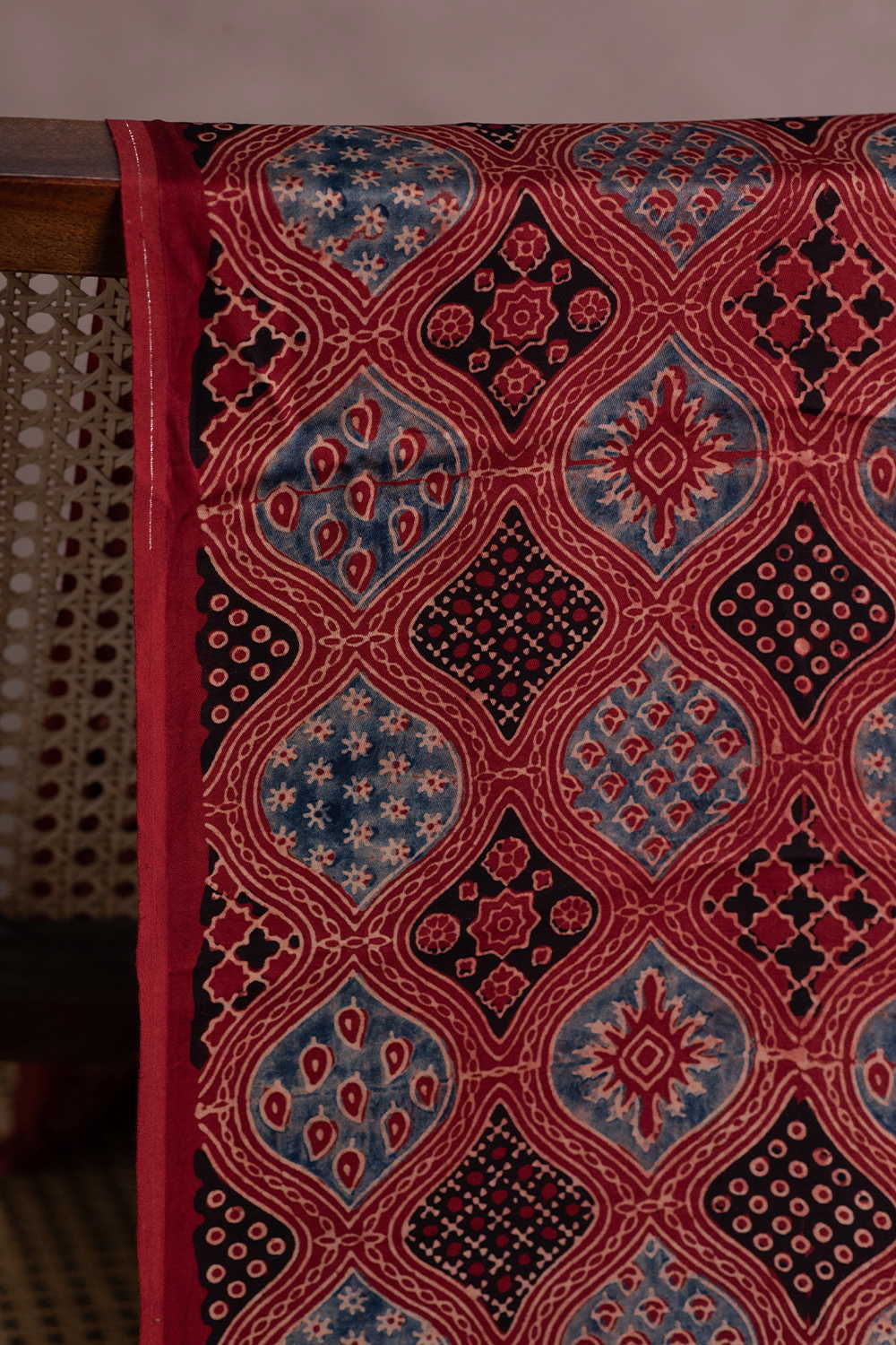 Maroon Block Printed Modal Silk Fabric - 0.9m