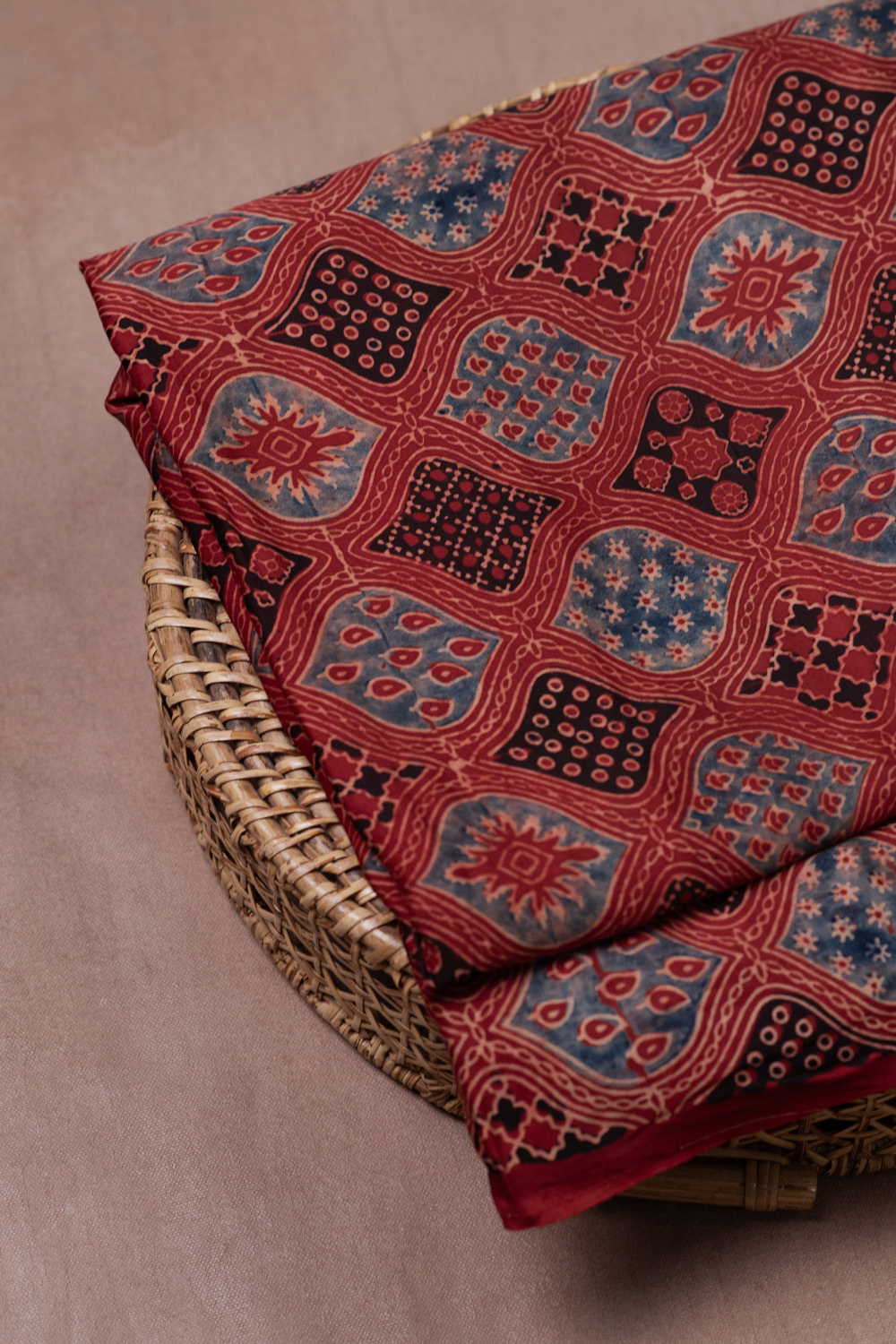 Maroon Block Printed Modal Silk Fabric - 0.9m - Image 2