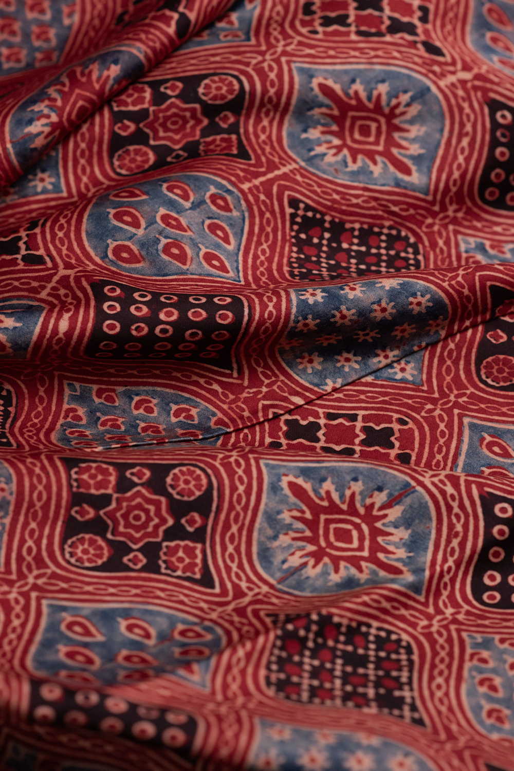 Maroon Block Printed Modal Silk Fabric - 0.9m - Image 3