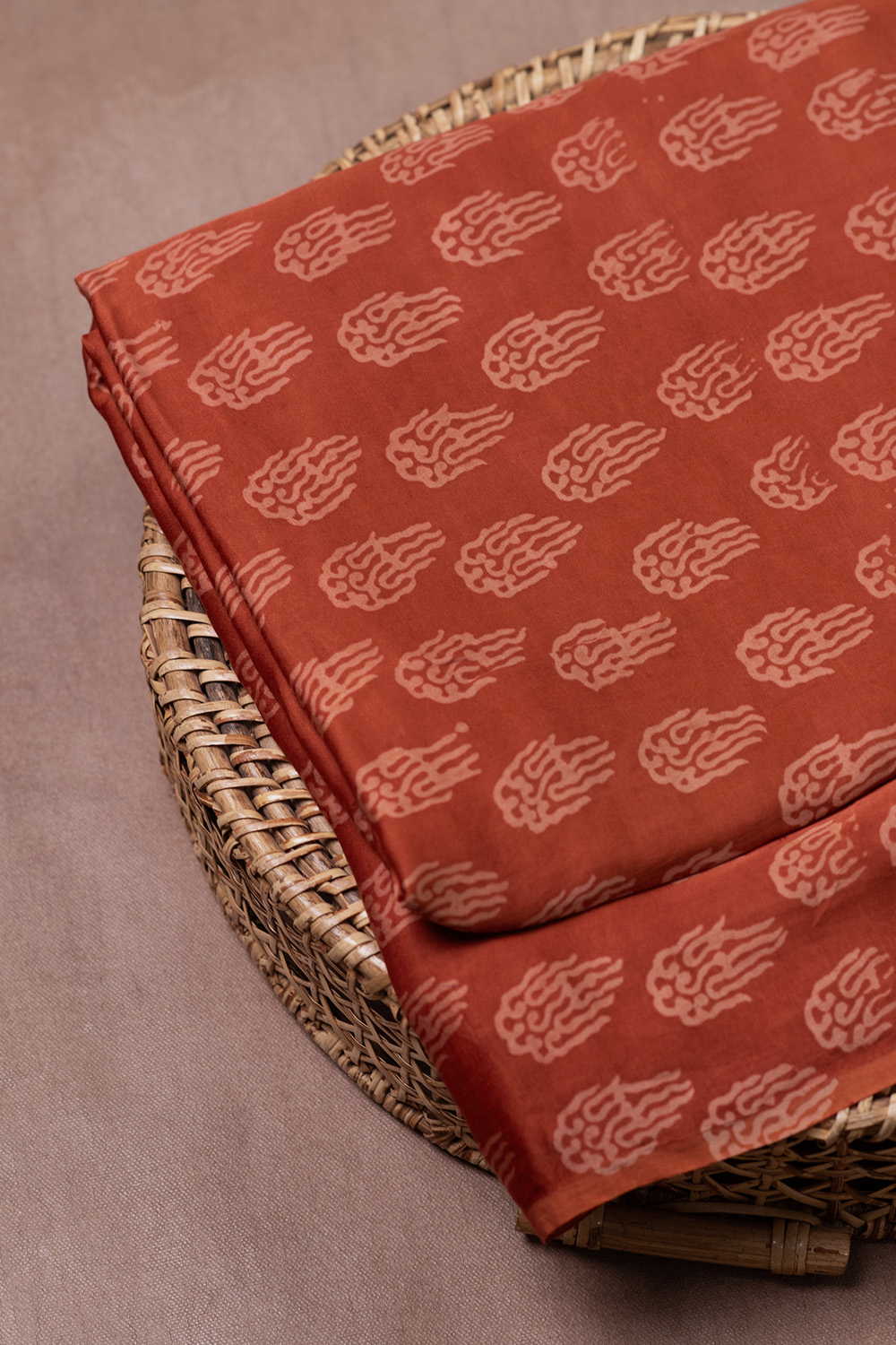 Motifs - Muted Orange Block Printed Modal Silk Fabric - 1.1m