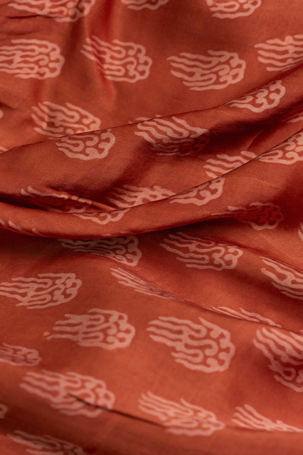 Motifs - Muted Orange Block Printed Modal Silk Fabric - 1.1m - Image 2