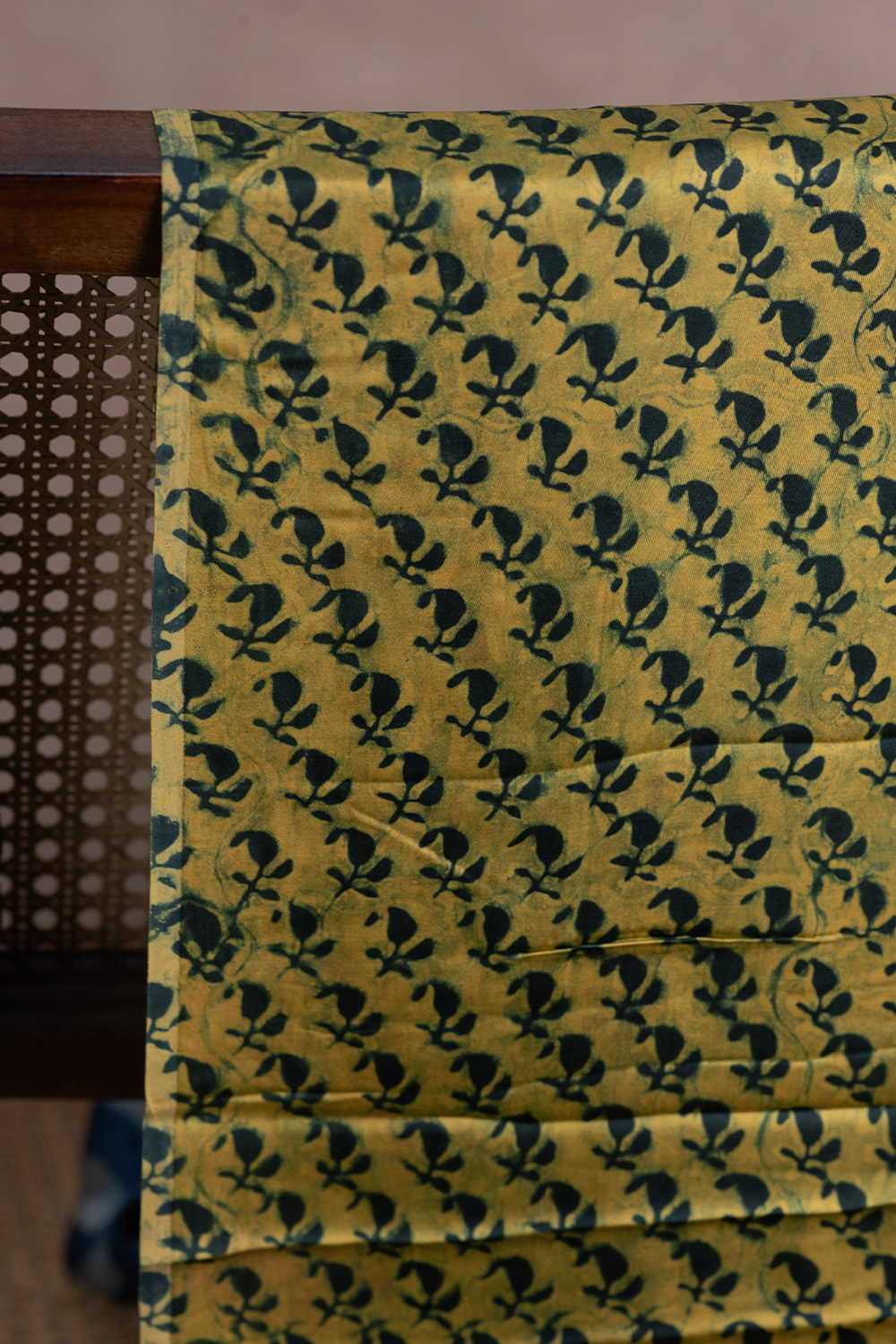Green Paisleys Block Printed Modal Silk Fabric - 0.5m - Image 2