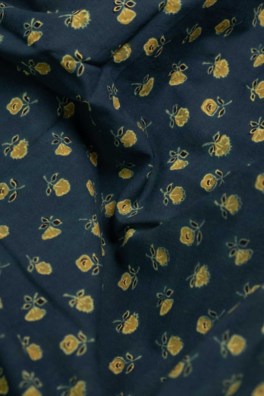 Yellow Florets Green Ajrak Cotton Fabric - 1.5m - Image 3
