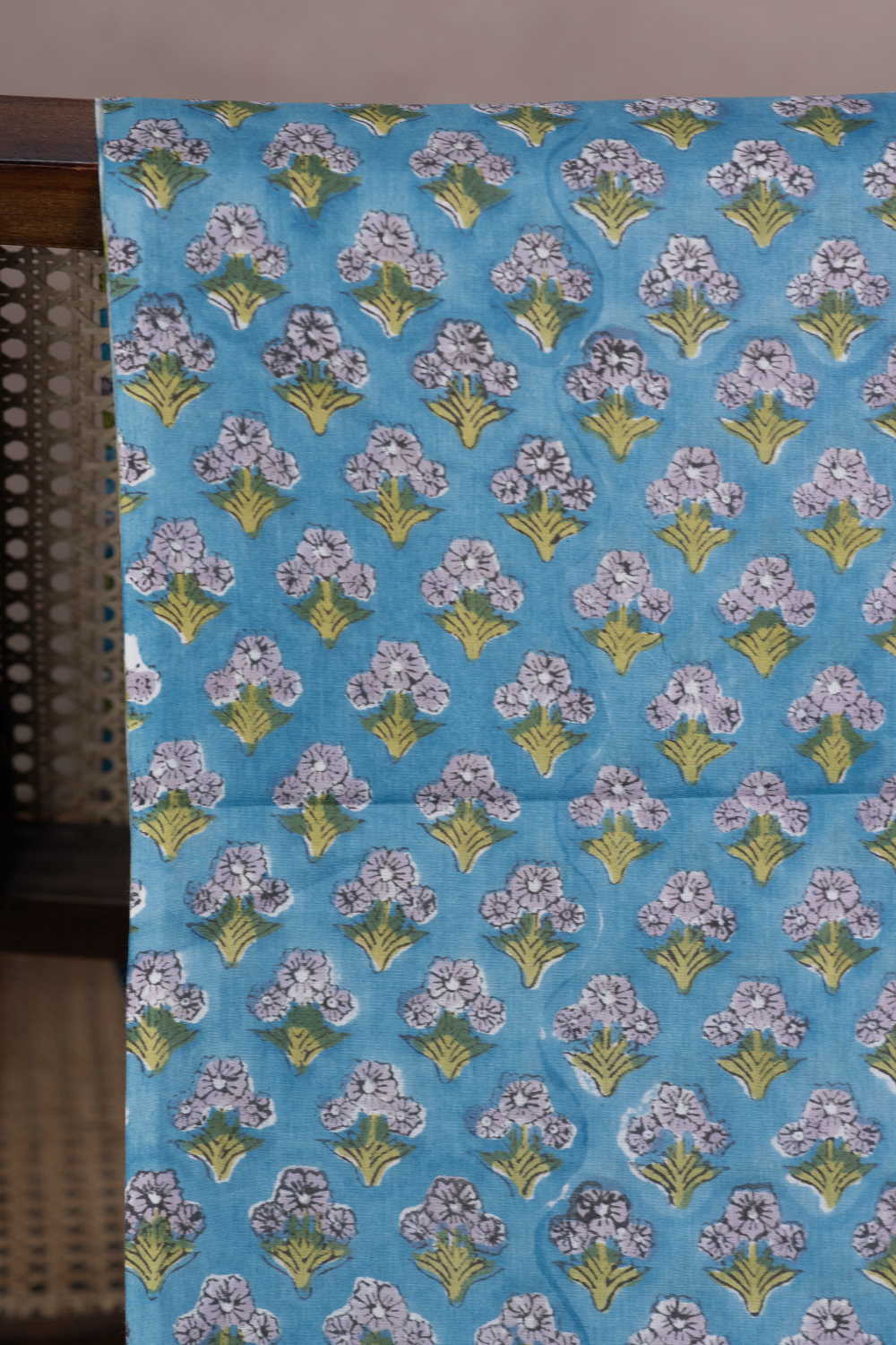 Florets on Blue Sanganeri Mul Cotton Fabric - 1m - Image 2