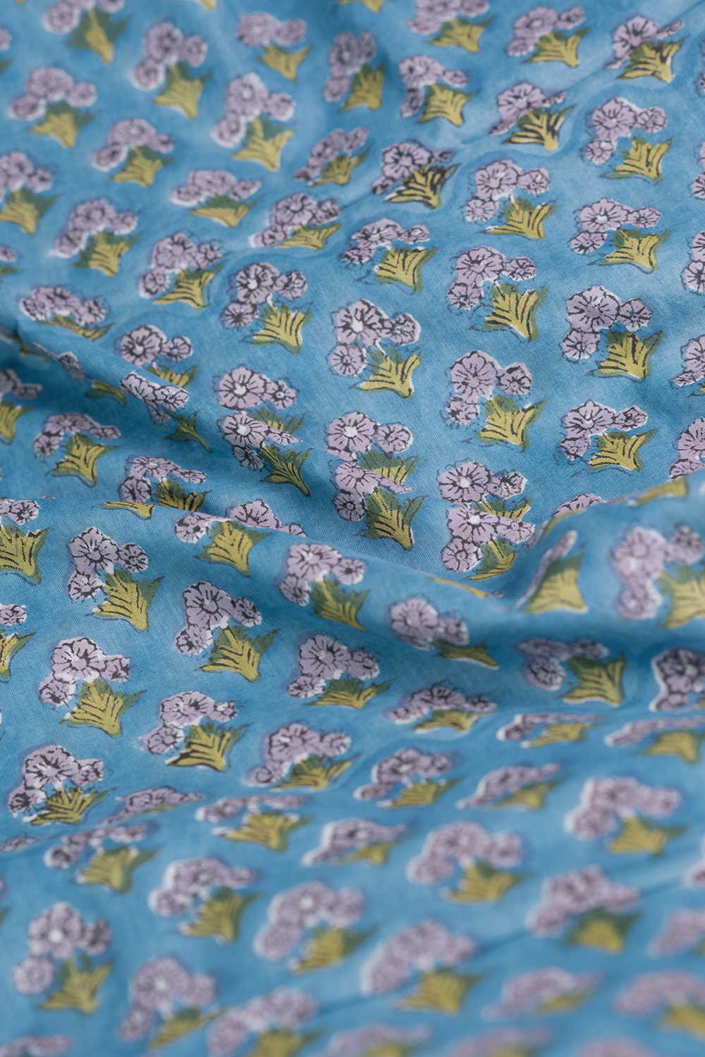 Florets on Blue Sanganeri Mul Cotton Fabric - 1m - Image 3