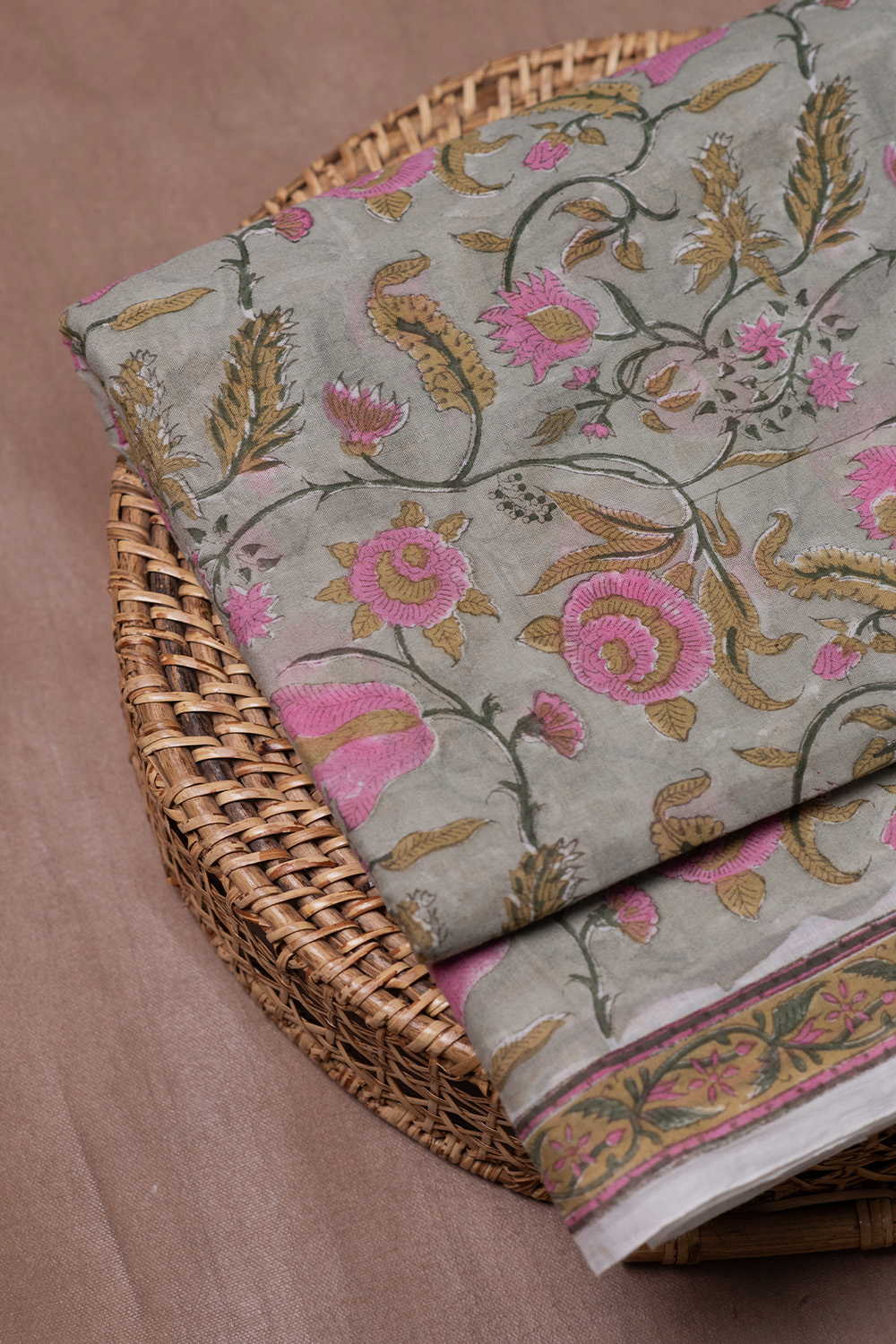 Blush Vine Garden Sanganeri Cotton Fabric - 0.85m