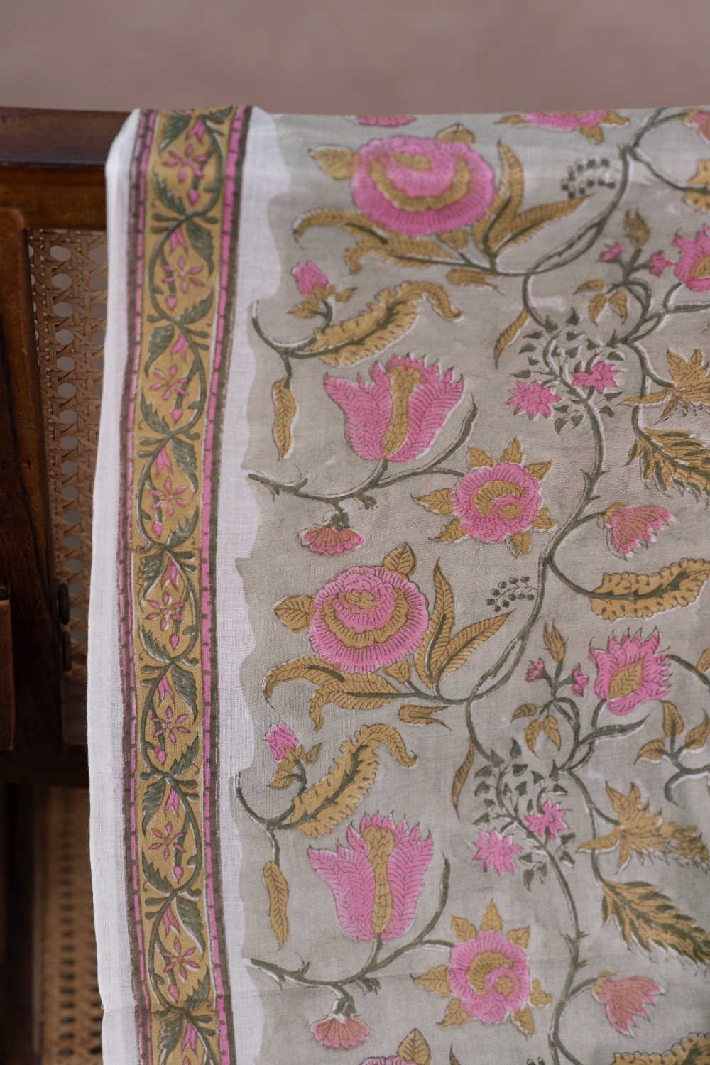 Blush Vine Garden Sanganeri Cotton Fabric - 0.85m - Image 2