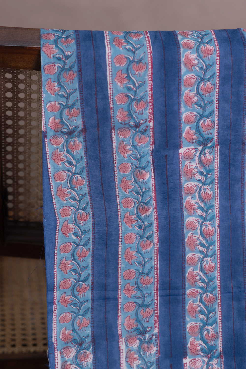 Blue - Continuous Florals Sanganeri Cotton Fabric - 1m - Image 2